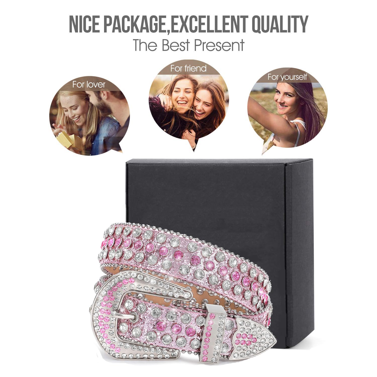 Sparkling Rhinestone Studded Belt for Women & Men - Y2K Cowgirl Western Style Bling Belt with BB Buckle | Perfect for Music Festivals, Rodeo Events, and Fashion Gifts