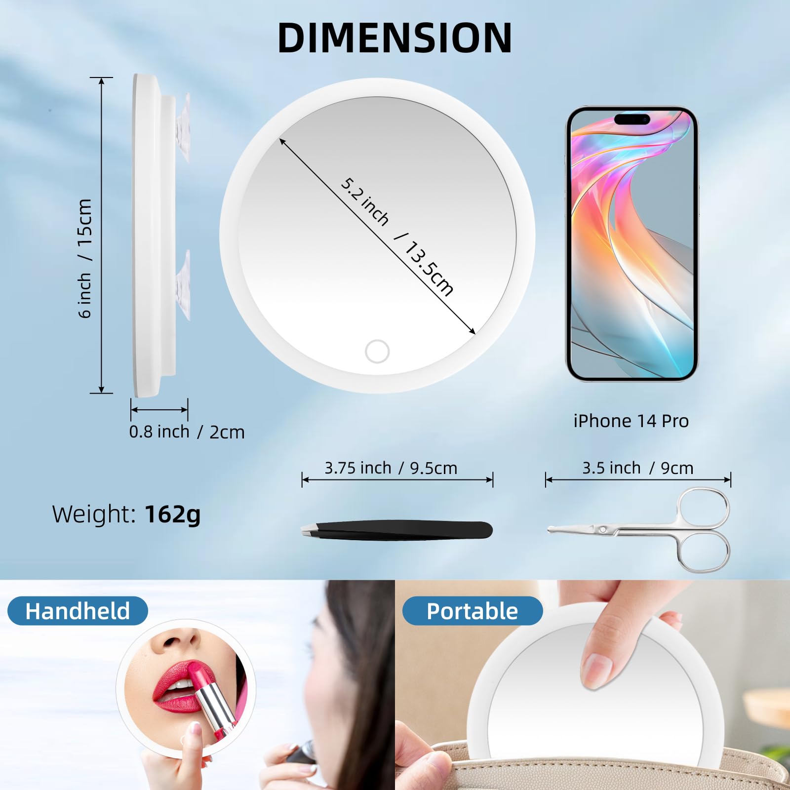 30x Magnifying Mirror with Light - 3 Modes, Rechargeable for Travel & Makeup