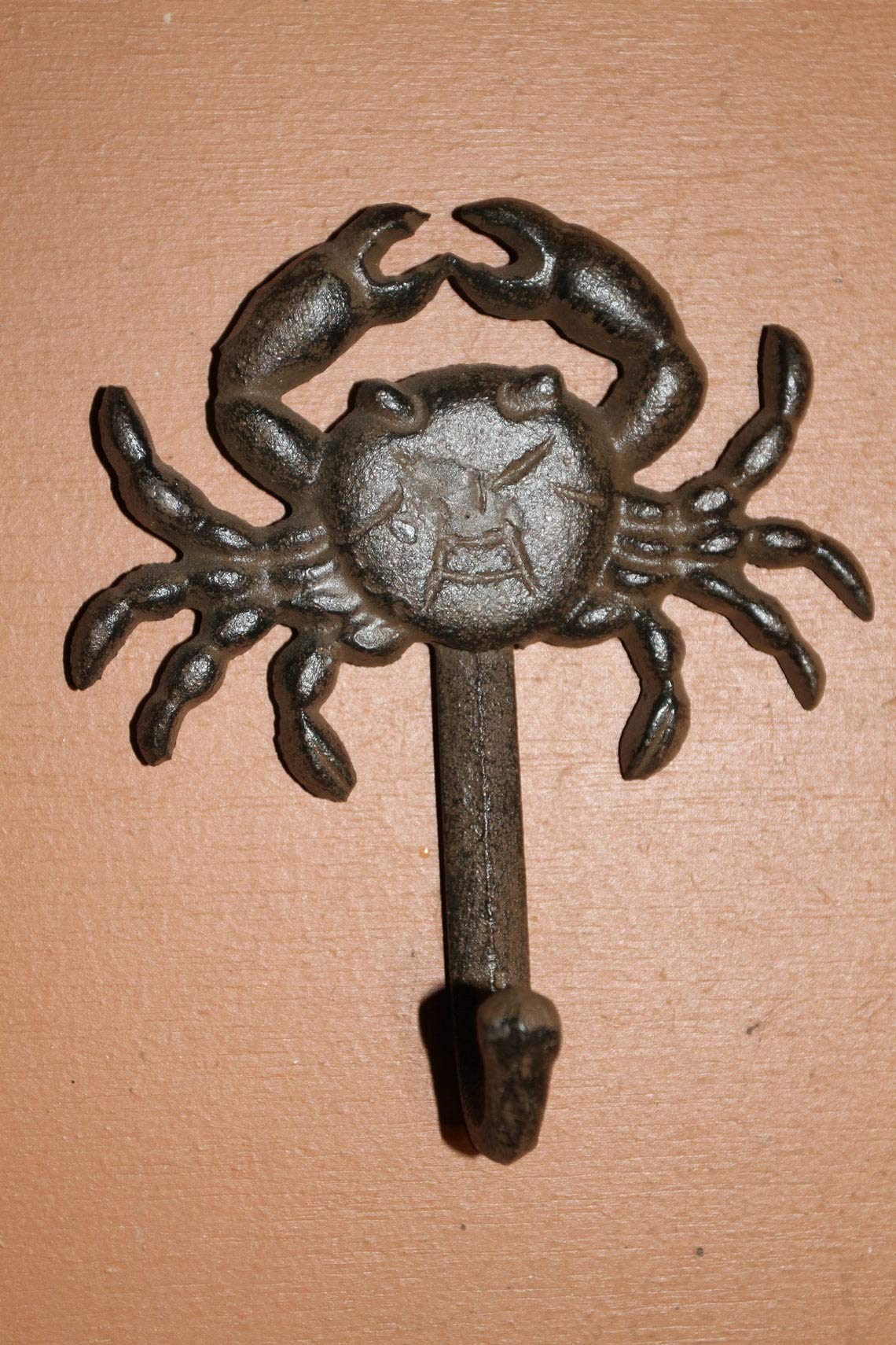 Rustic Coastal Wall Decor - Seahorse Coat Rack & Crab Wall Hooks Set (7-Piece Brown Cast Iron Bundle) for Beach House, Bathroom, or Entryway Organization