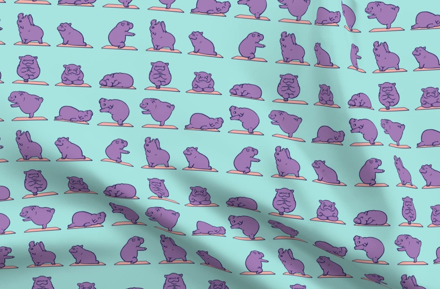 Hippo Animal Yoga Printed Minky Fabric Fat Quarter - Soft Plush Fabric for Sewing Baby Blankets, Quilt Backing & DIY Projects - Perfect for Nursery Decor, Gift Making & Crafting