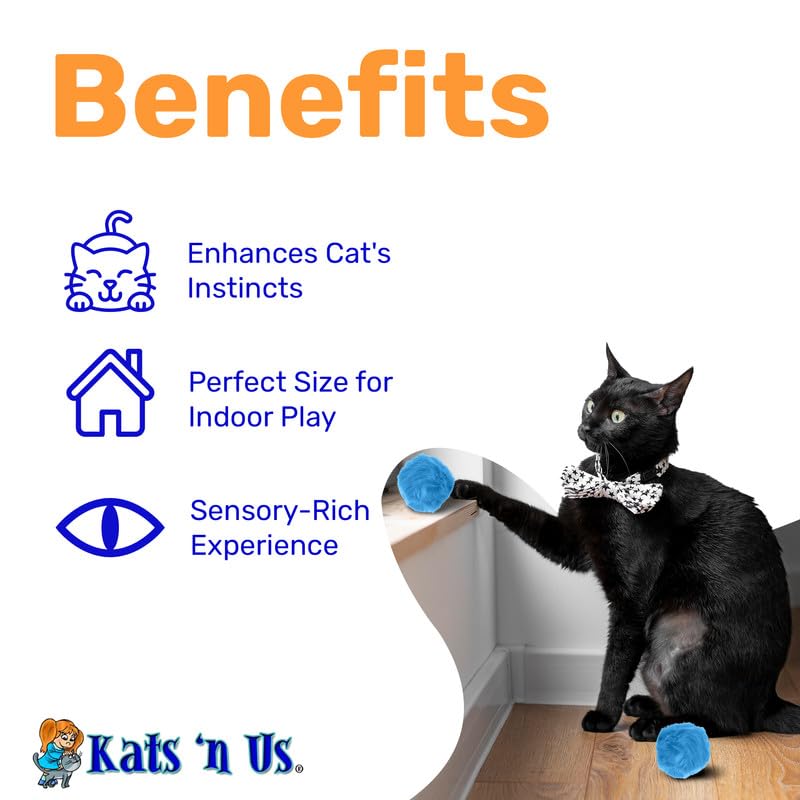 Premium Kats'N Us Cat Toy with Real Rabbit Fur - 5 Pack Multicolor Pom Pom Balls & Plush Puff Balls for Indoor Cats & Kittens - Interactive Play, Stress Relief & Hunting Simulation for Happy Felines