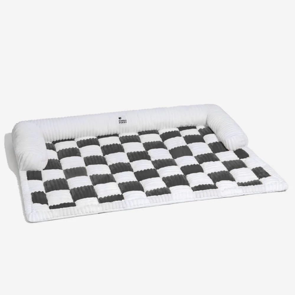 FunnyFuzzy Pet Couch Cover for Dogs & Cats - Soft Fuzzy Sofa Protector in Cream Square Plaid - Large Black Furniture Protector for Living Room & Bedroom
