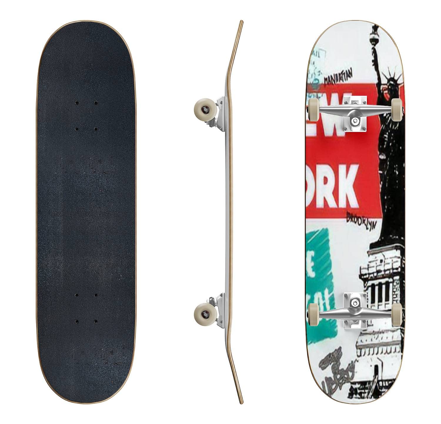 Best Skateboards for Beginners & Pros - Classic Concave Longboard with Cool Typography & Tee Shirt Graphics - Perfect Teen Gifts for Extreme Sports & Street Skating | Great for Commuting, Tricks & Skatepark Sessions