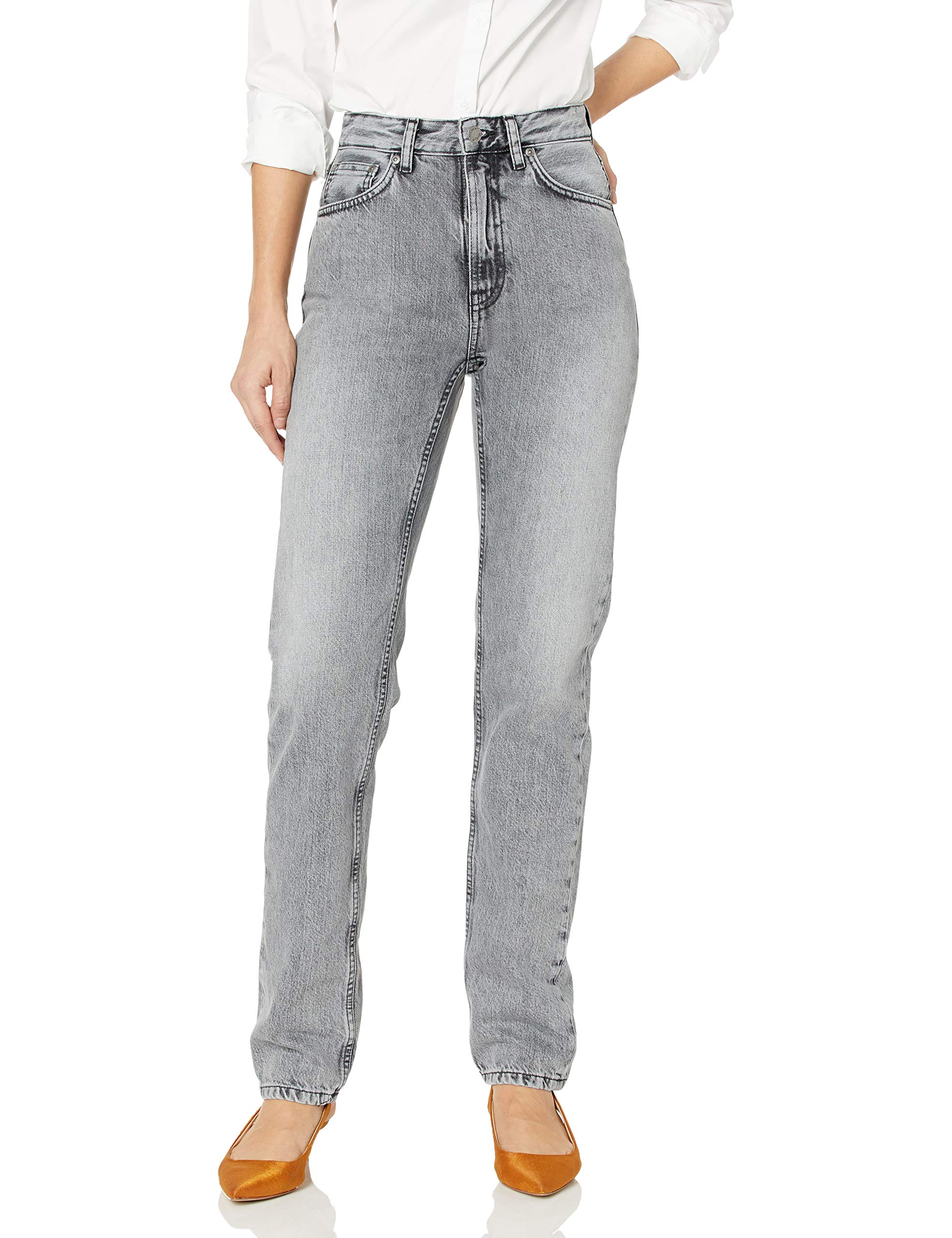 Nudie Jeans Women's Breezy Britt Lazy Grey High Waist Relaxed Fit Jeans - Perfect for Casual Outings & Weekend Wear