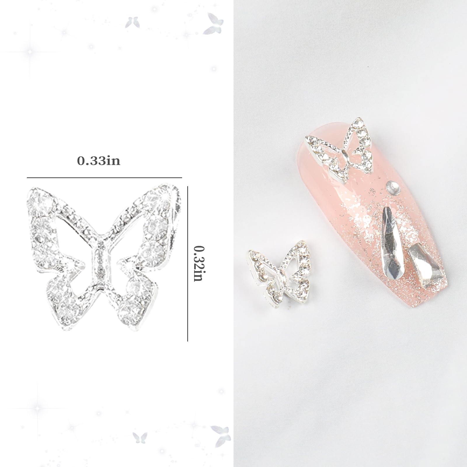 30Pcs Alloy Butterfly Nail Charms - 3D Metal Butterfly Nail Gems with Rhinestones for Acrylic Nails | Shiny Crystal Nail Art Decorations with Tweezer | Perfect for DIY Manicure, Nail Salon & Party Nail Designs