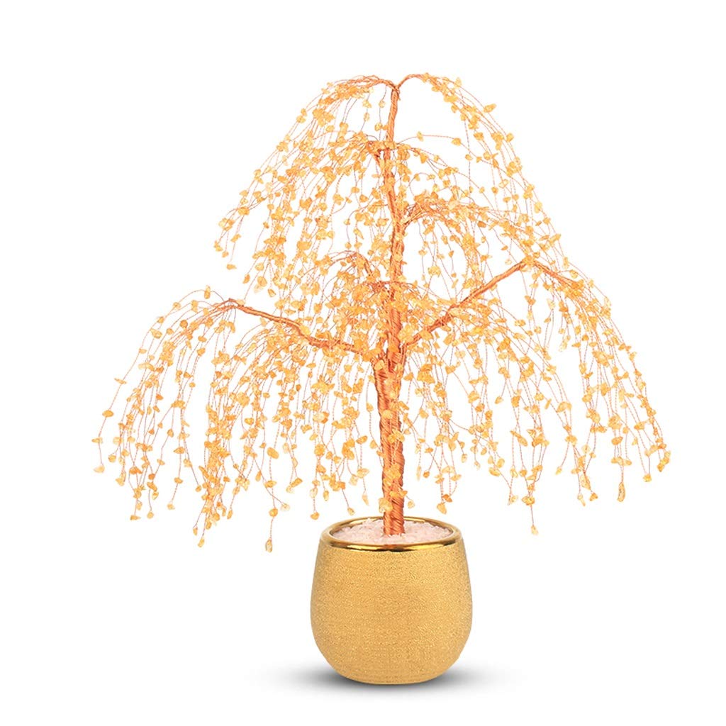 Yellow Crystal Money Tree - Feng Shui Wealth Bonsai for Home & Office Decor