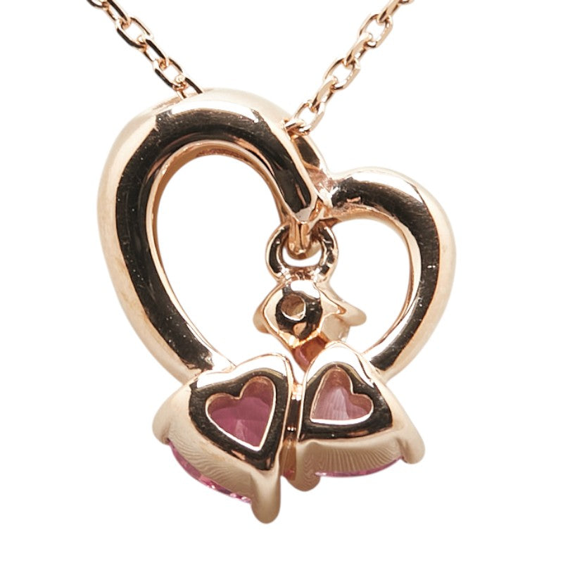 4℃ Heart Motif K10PG Synthetic Sapphire & Topaz Necklace for Women - Elegant Jewelry Gift for Valentine's Day, Anniversary & Special Occasions
