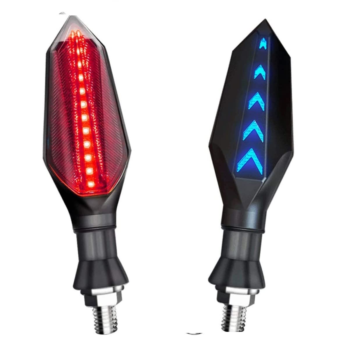 Universal Motorcycle LED Turn Signal Lights - 2-Pack Dual Color Front/Rear Indicators with Red Flowing & Blue Daytime Running Lights, Waterproof 12V 17LEDs - Perfect for Harley, Honda, Yamaha & Cruiser Bikes