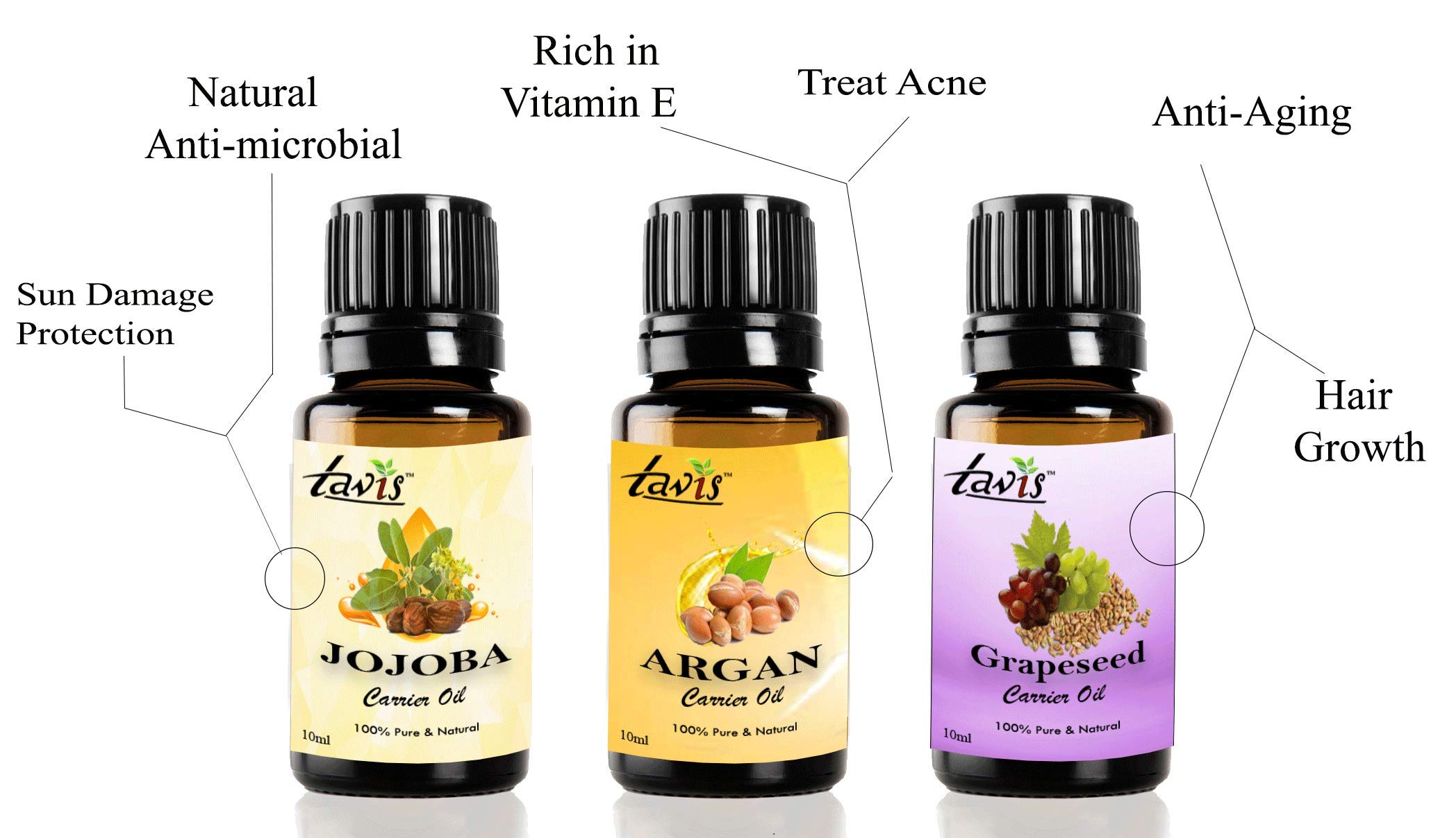 Pure Moroccan Argan Oil, Cold-Pressed Grapeseed Oil & Organic Jojoba Oil for Hair, Skin & Nails - Natural Moisturizer for Dry Scalp, Face Care & Nail Treatment