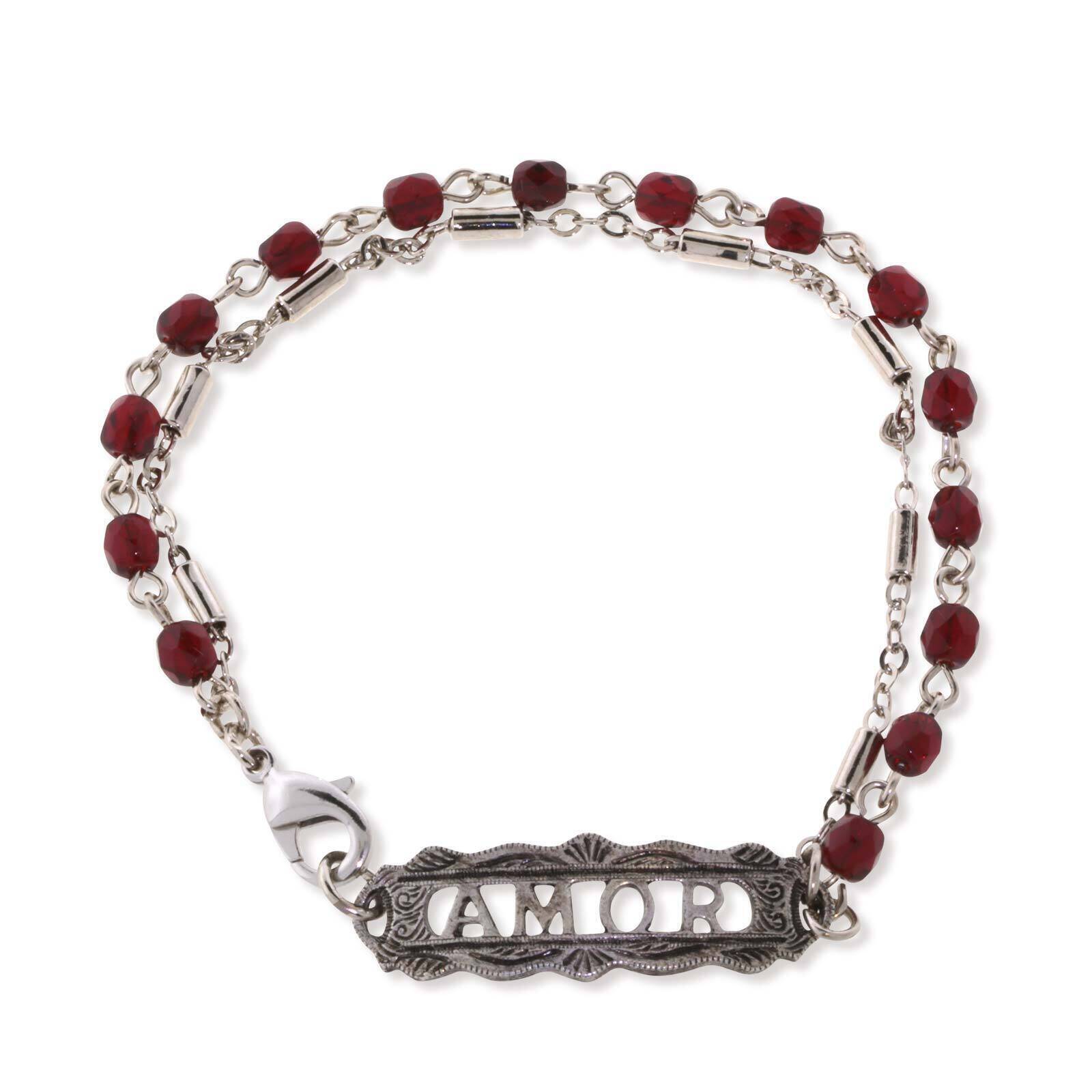 1928 Jewelry Amor Siam Red Beaded Chain Bracelet for Women - Vintage Style Adjustable Cuff Bangle - Perfect for Parties, Weddings & Date Nights