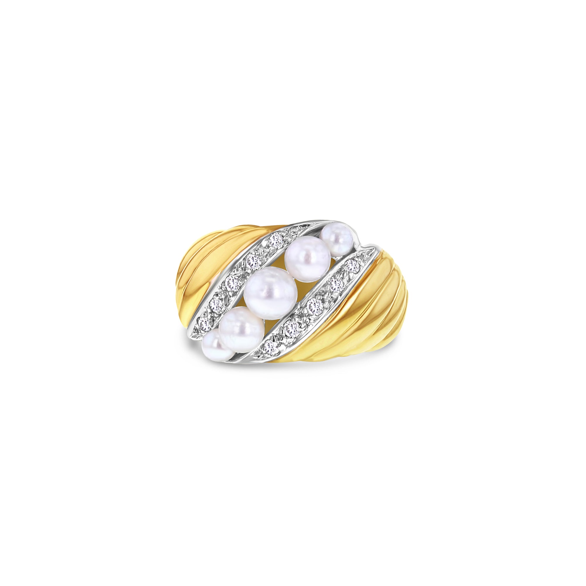 14K Yellow Gold Pearl and Diamond Statement Ring for Women - Elegant Jewelry Gift for Anniversary, Wedding, or Special Occasion