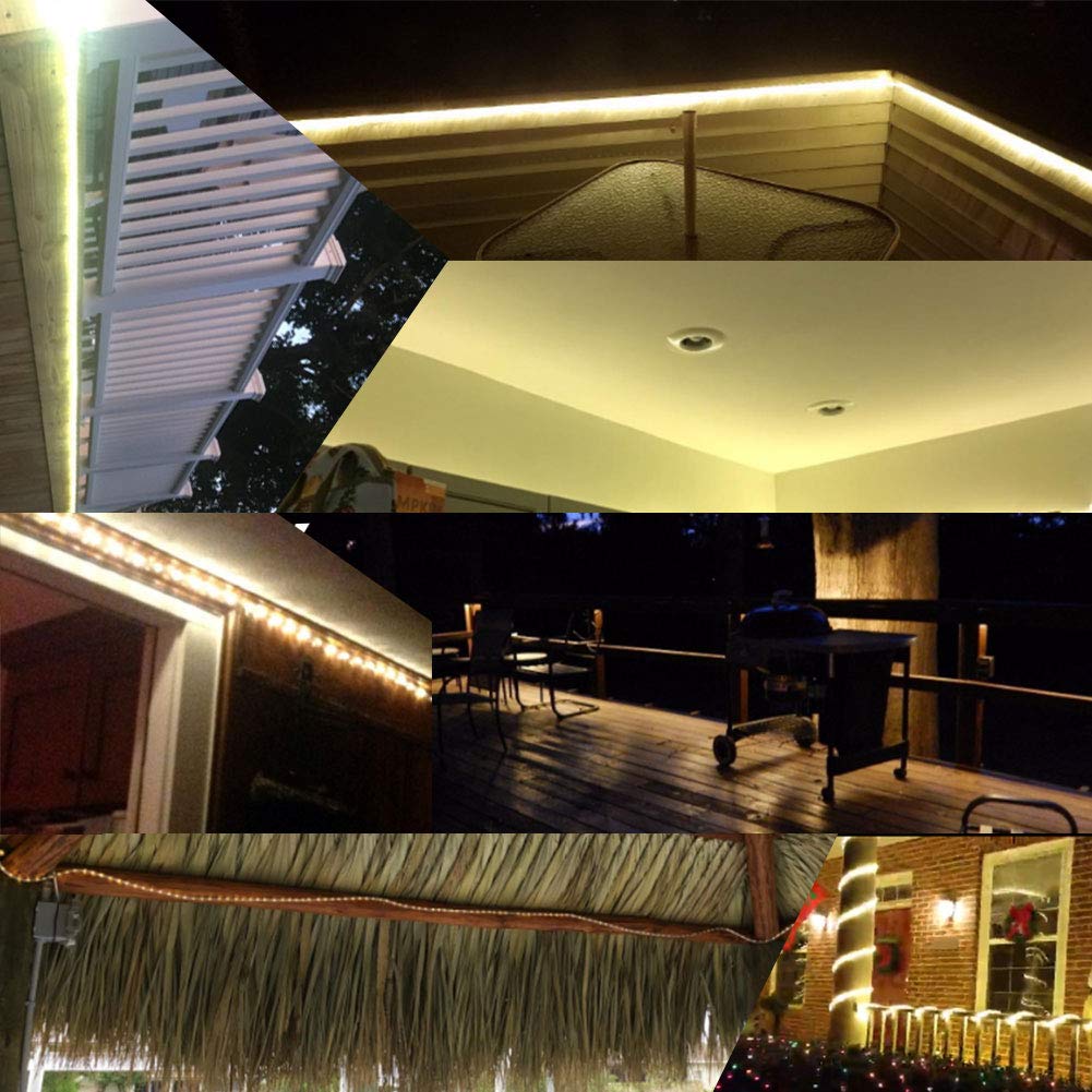 XUNATA 53ft LED Rope Lights - 3500K Warm White Waterproof Connectable Strip Lights with 8 Flickering Modes for Indoor/Outdoor Decor, Party Lighting, and Holiday Displays (16m, 110-130V AC)