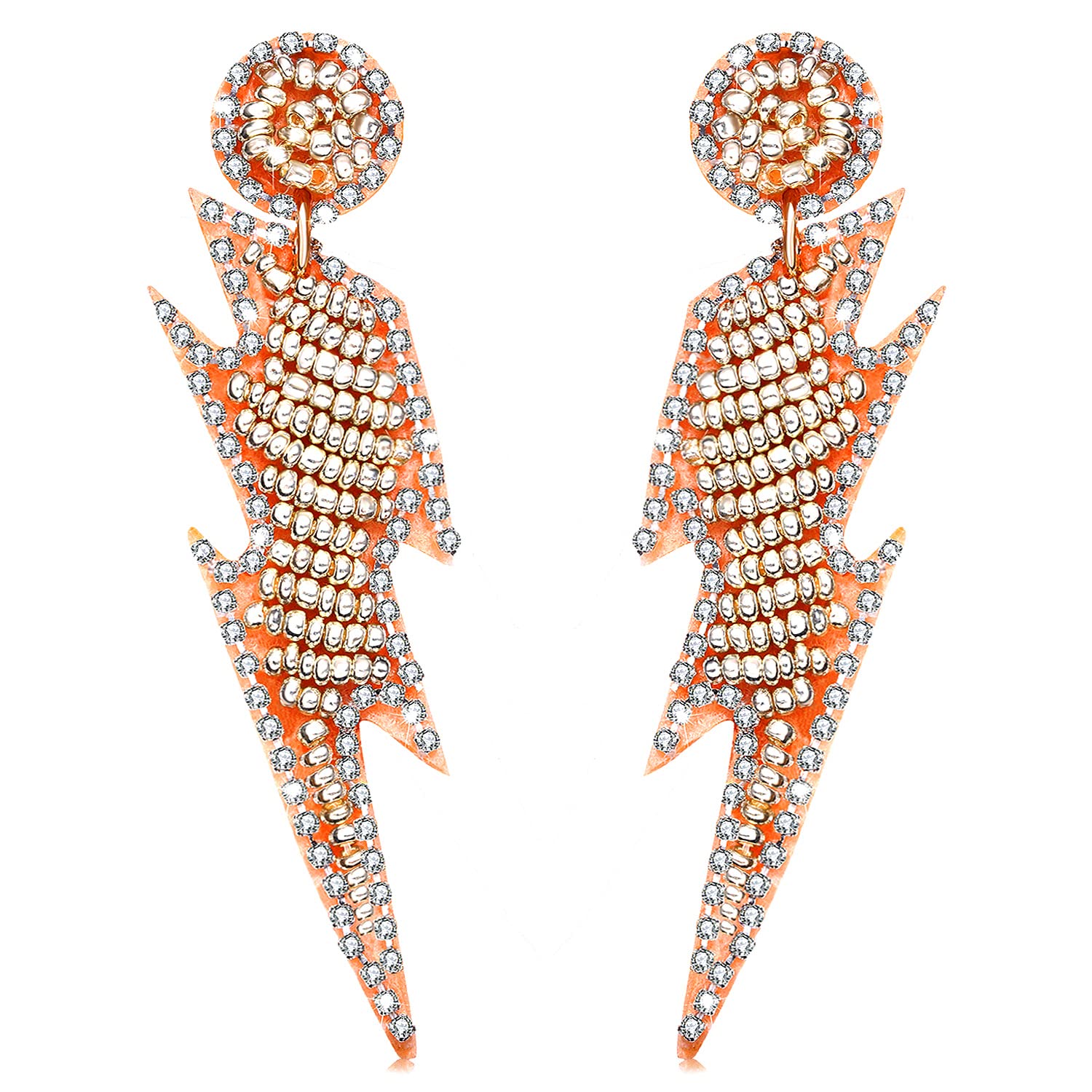 Sparkling Rhinestone Beaded Lightning Bolt Dangle Earrings for Women - Elegant Statement Drop Earrings - Perfect Holiday Party Gifts & Night Out Accessories
