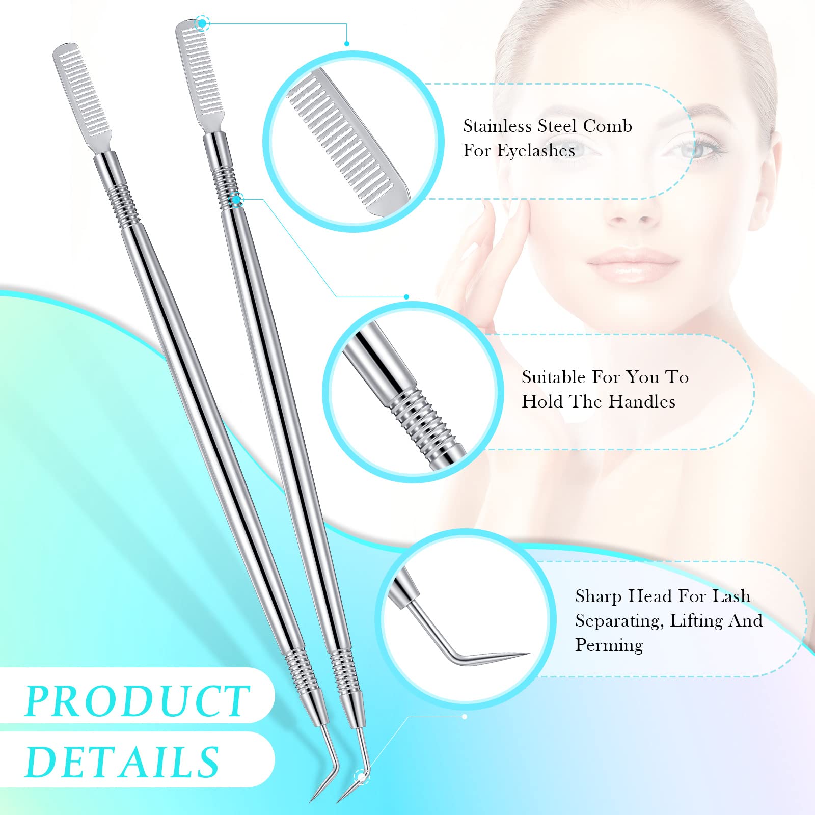 Chumia 2-Piece Stainless Steel Eyelash Lift Perm Kit - Lash Separator & Tint Tools for Professional Lash Lifting, Perming, Tinting & Curling (Silver) | Perfect for Salon Professionals & DIY Home Lash Care