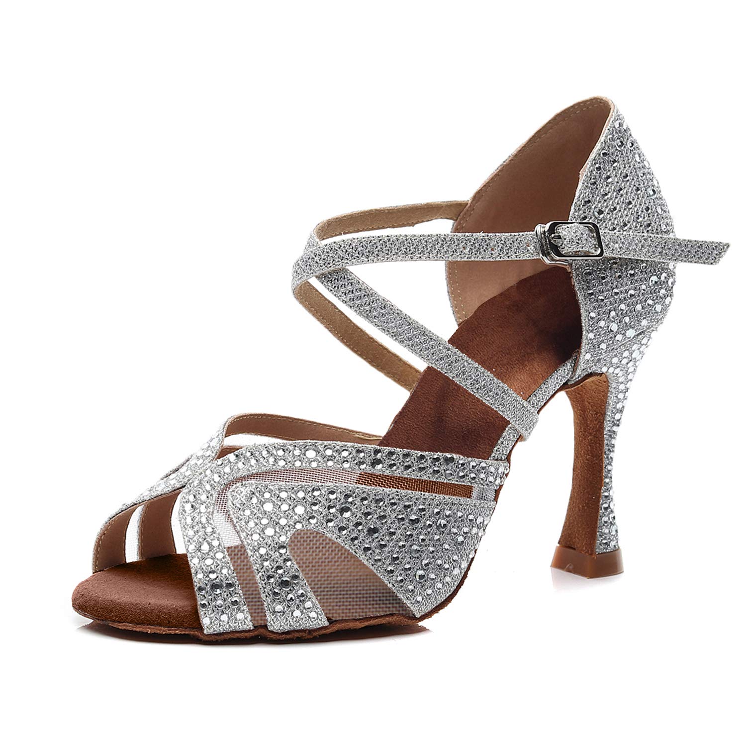 Syrads Women's Latin Dance Shoes for Salsa Tango Bachata Waltz - Rhinestone Ballroom Dance Shoes with Soft Sole 1050 | Perfect for Performances, Social Dancing & Dance Competitions