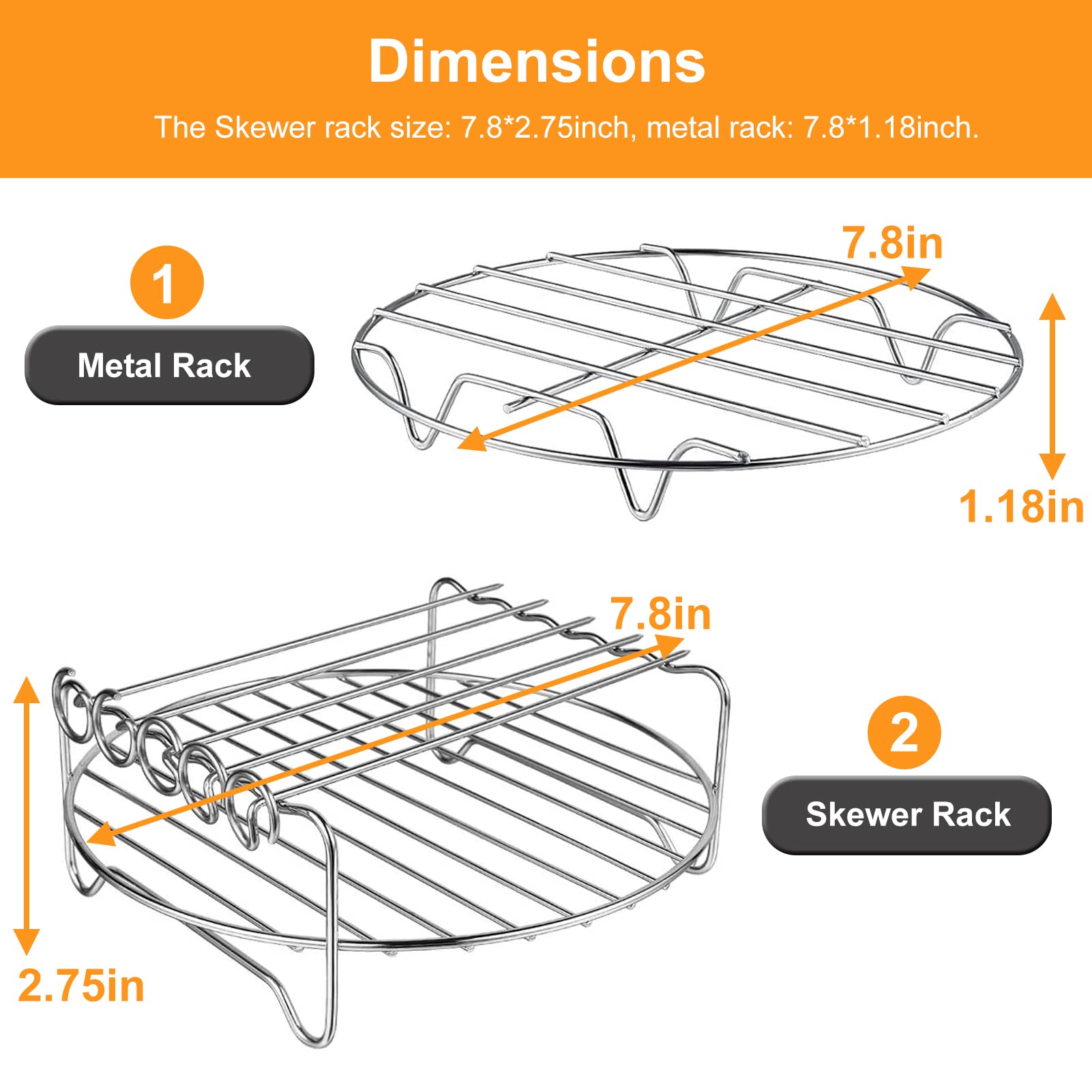 2-Pack Air Fryer Rack Set - Double Layer Metal Wire Rack with Skewers for Ninja, Power XL, Cosori, Instant Pot, Gourmia & Chefman - Multi-Purpose Dishwasher Safe Air Fryer Accessories - Perfect for Roasting, Baking & Grilling in Air Fryer Ovens