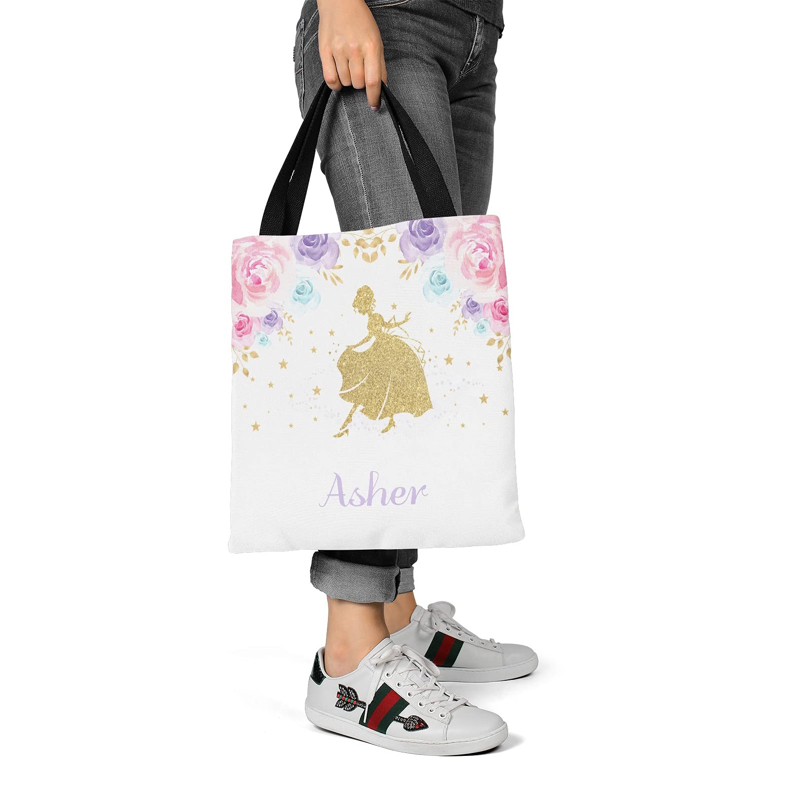Personalized Princess Floral Canvas Tote Bags for Kids - Reusable Shopping Bags, Travel & School Handbags (Perfect Gift for Birthdays, Parties & Everyday Use)