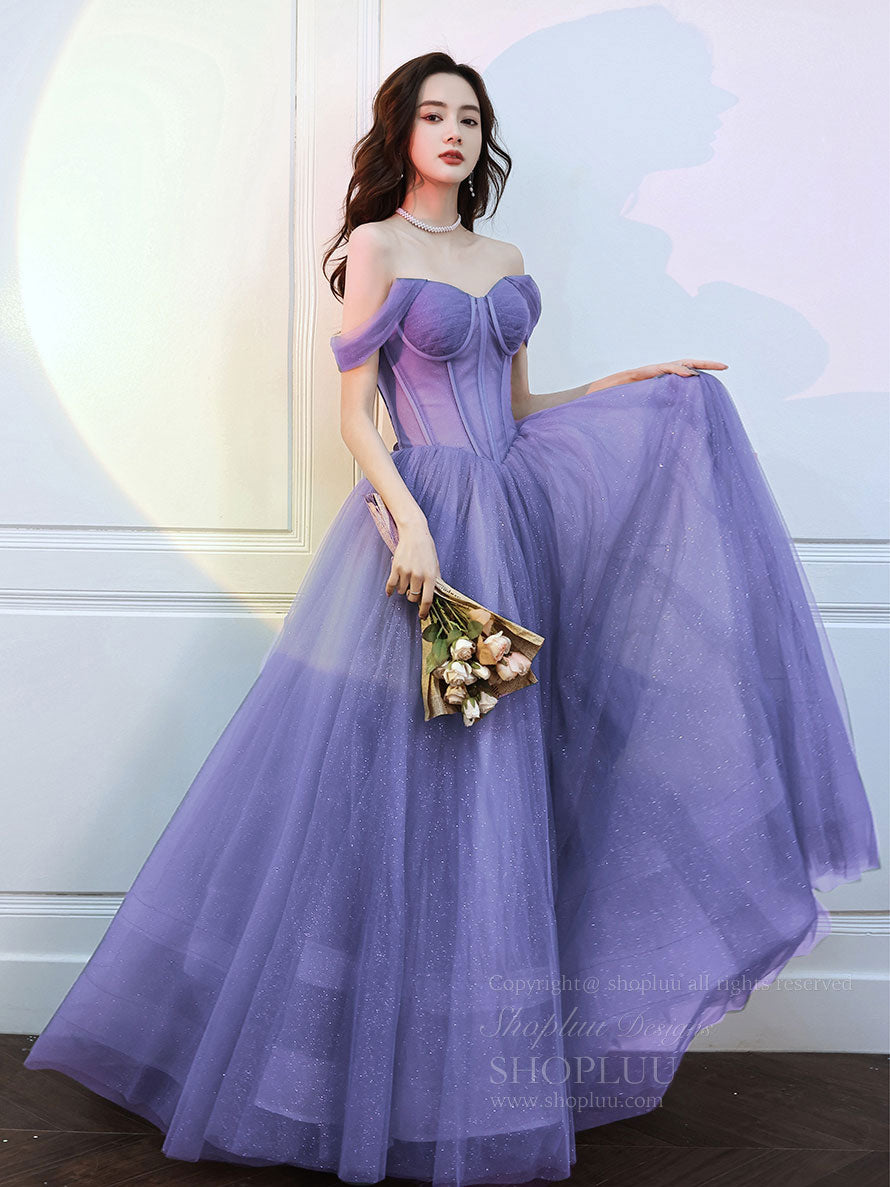 Elegant Purple Sweetheart Neck Tulle Long Prom Dress for Formal Evening & Graduation | Perfect for Homecoming, Wedding Guest & Special Occasions