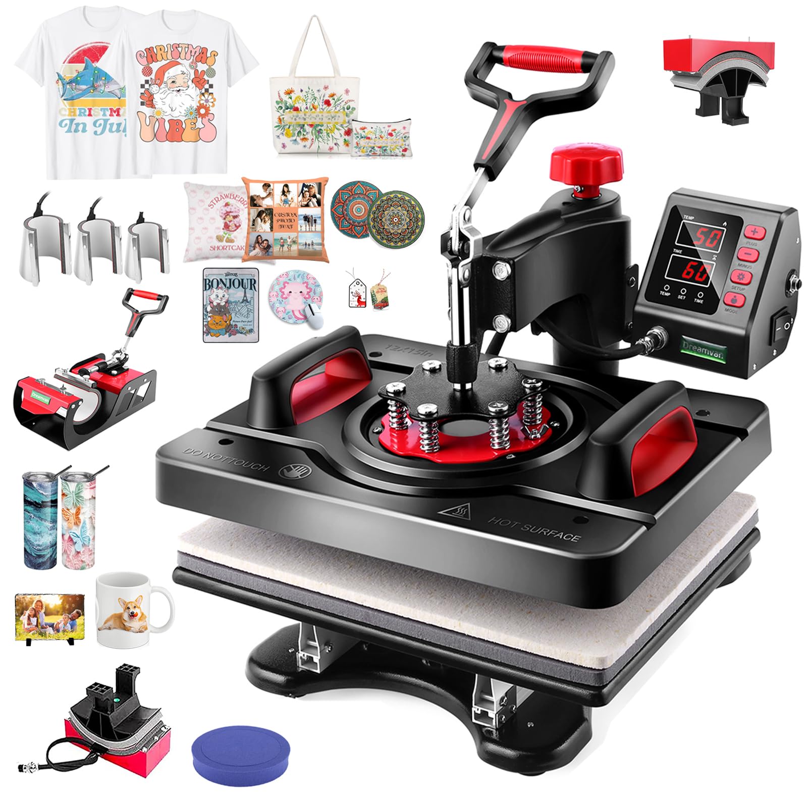 Upgraded 8-in-1 Digital Heat Press Machine 12x15 Inch - 360° Swing Away Multifunction Sublimation Transfer Machine with Tumbler Press for T-Shirts, Mugs, Hats & Plates - Perfect for Home & Commercial Use (DIY Crafts, Custom Apparel, Small Business Printing)