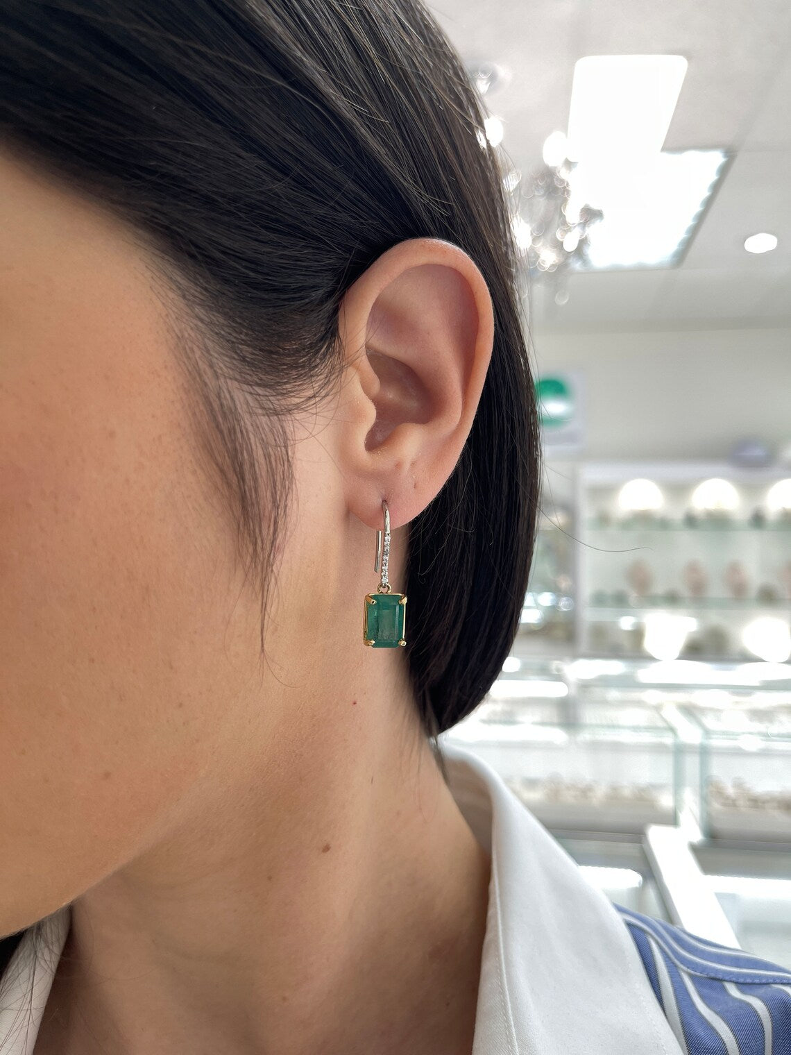 8.32 Carat Emerald Dangle Earrings with Diamond Accents & Leverback Hooks - Elegant Jewelry for Weddings, Parties & Special Occasions