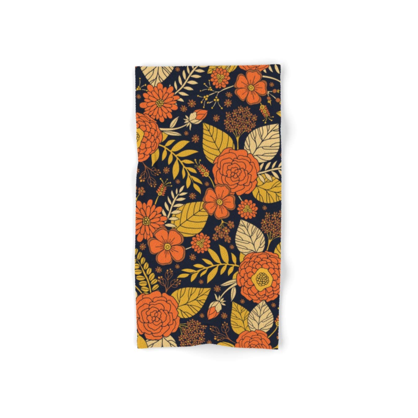 Beth Norton Retro Floral Hand Towel - Orange, Yellow, Brown & Navy Cotton Kitchen Towel for Bathroom, Kitchen & Home Decor | Soft & Absorbent