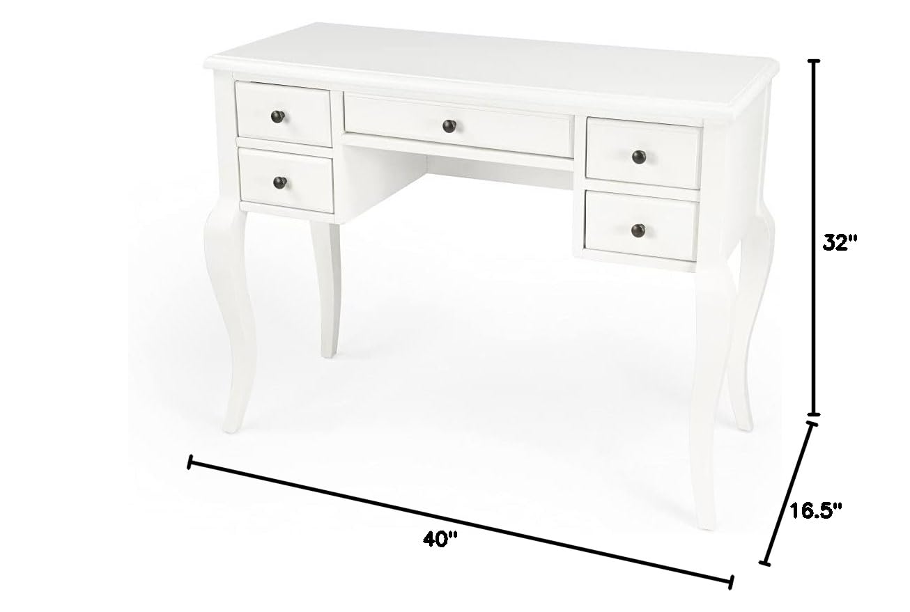 Acacia Wood Writing Desk with MDF & Birch Veneers - Cottage White Home Office Desk for Small Spaces, Study & Workstation
