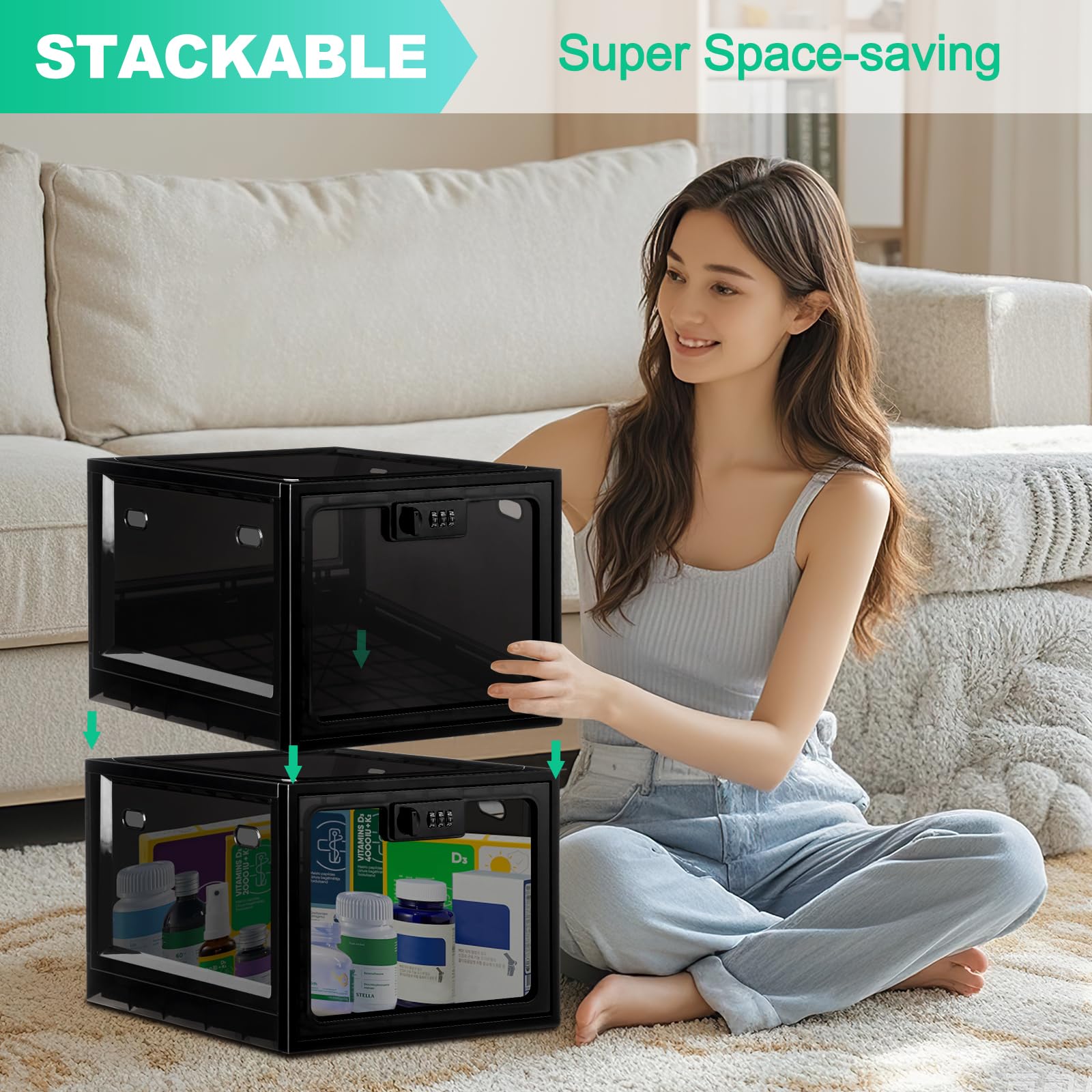 Secure Medicine Lock Box with Combination Code - Office & Home Storage Cabinet for Medication, Fridge Food, Electronics & Phone Jail - Ideal for Home, Dorm, Office & Travel Use