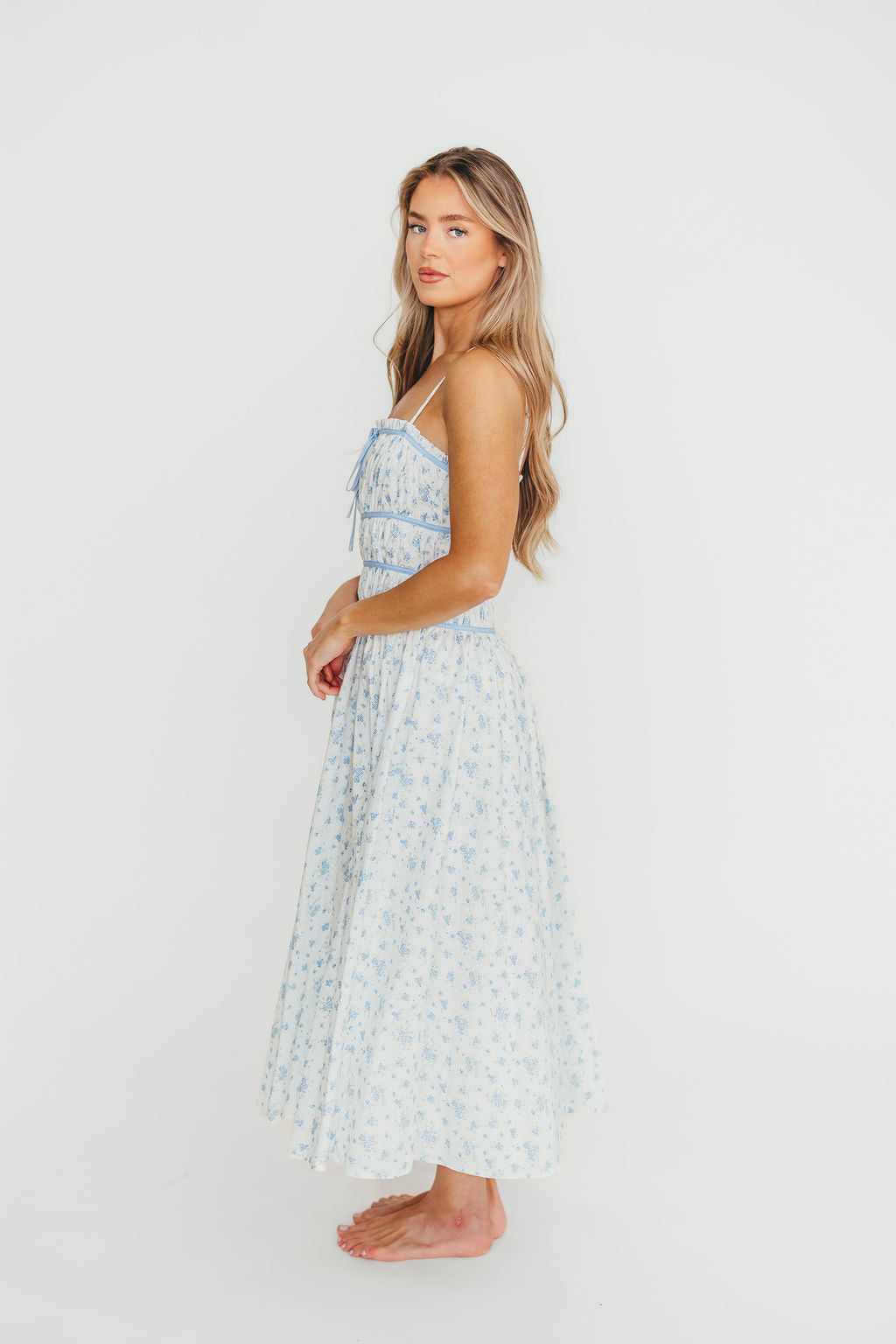 Vanessa Blue Midi Dress for Women - Elegant Flowy Summer Dress for Casual Wear, Office, and Special Occasions