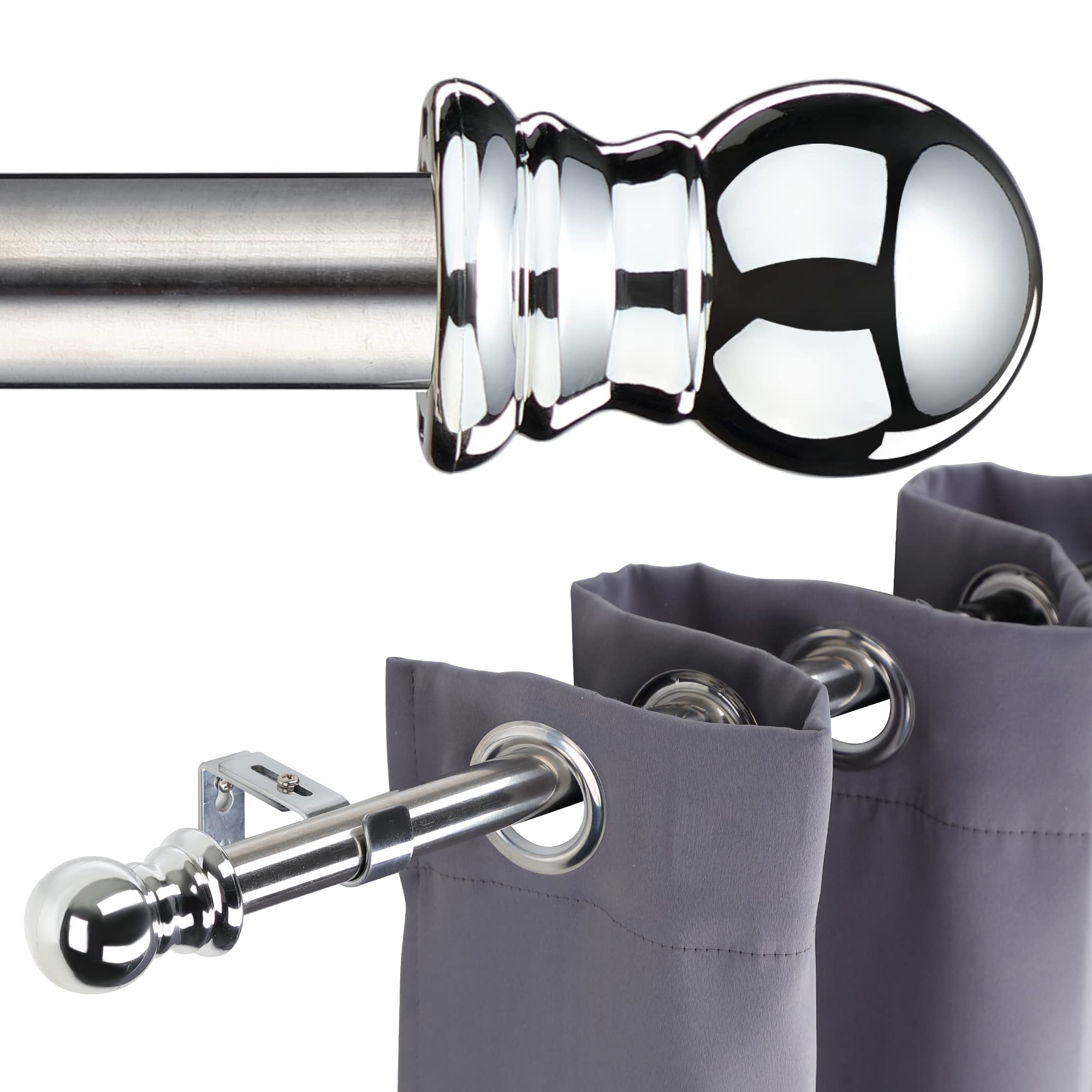HOME COMPOSER Silver Curtain Rod - 30 to 44 Inch Adjustable Window Rod, 1
