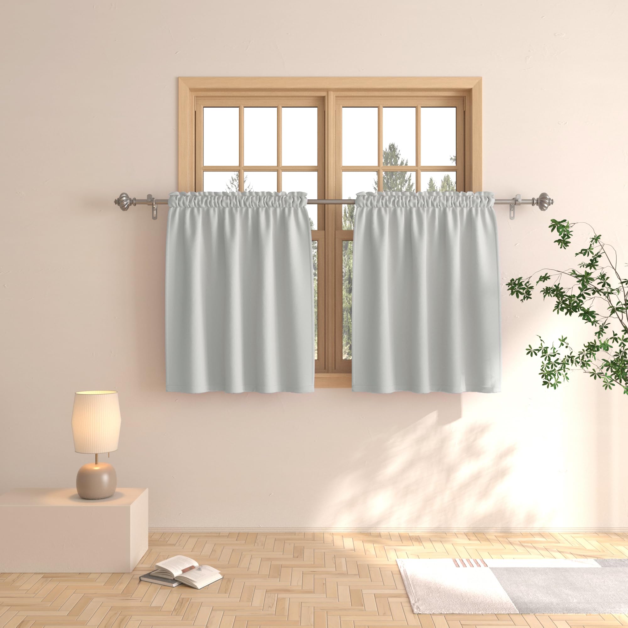 30 Inch Grey Tier Curtains - Room Darkening Kitchen Window Curtains for Sink, Bathroom & Basement Door - Triple Weave Short Cafe Curtains Set of 2 Panels with Rod Pocket - Perfect for Small Windows, Half Window Treatments & Cozy Home Decor