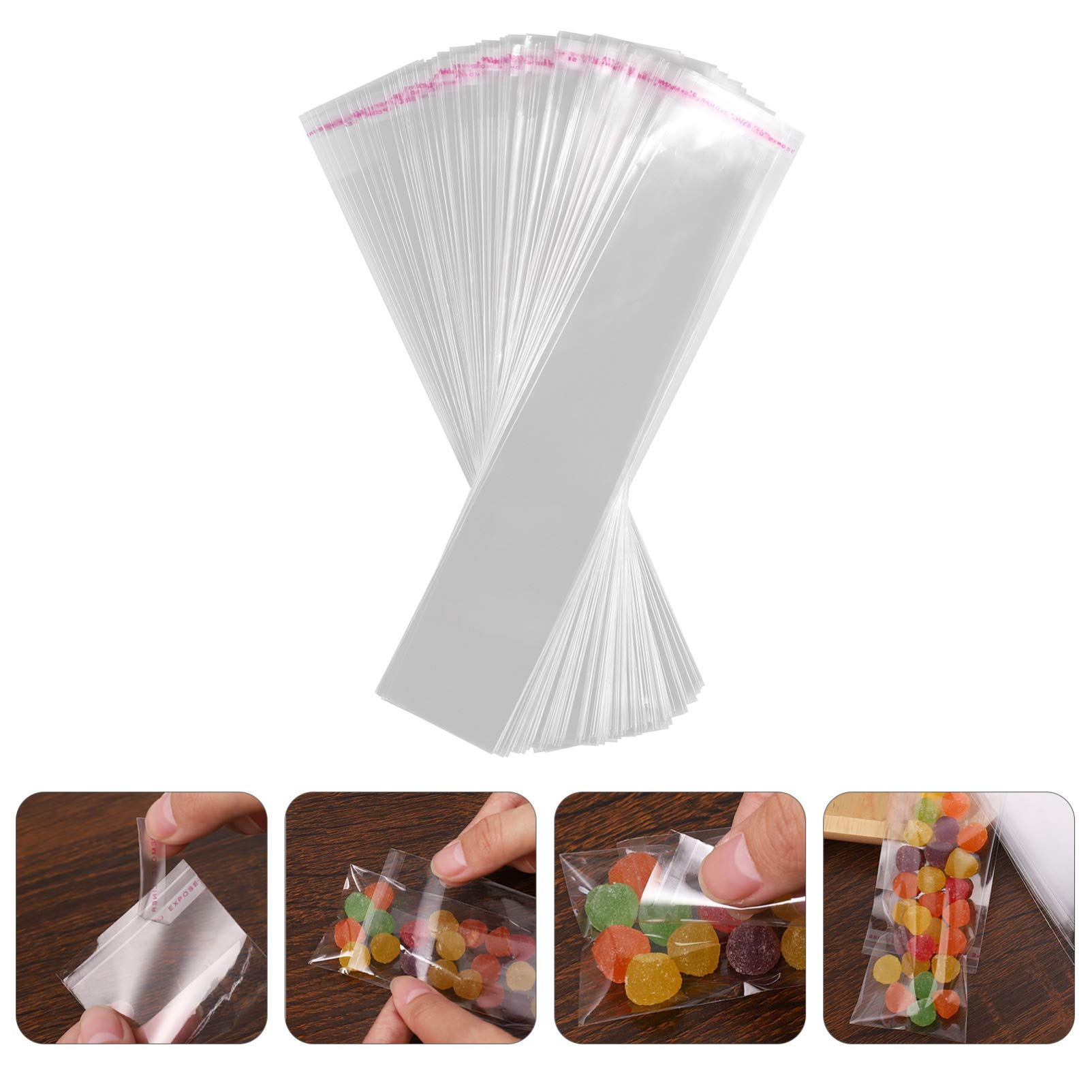 200pcs Clear Long Cello Bags 5x27cm - Self Sealing Thick Adhesive Plastic Bags for Bakery, Cookies, Candy, Christmas Party Favors & Gift Packaging - Perfect for Food Storage, Party Decorations and Retail Display