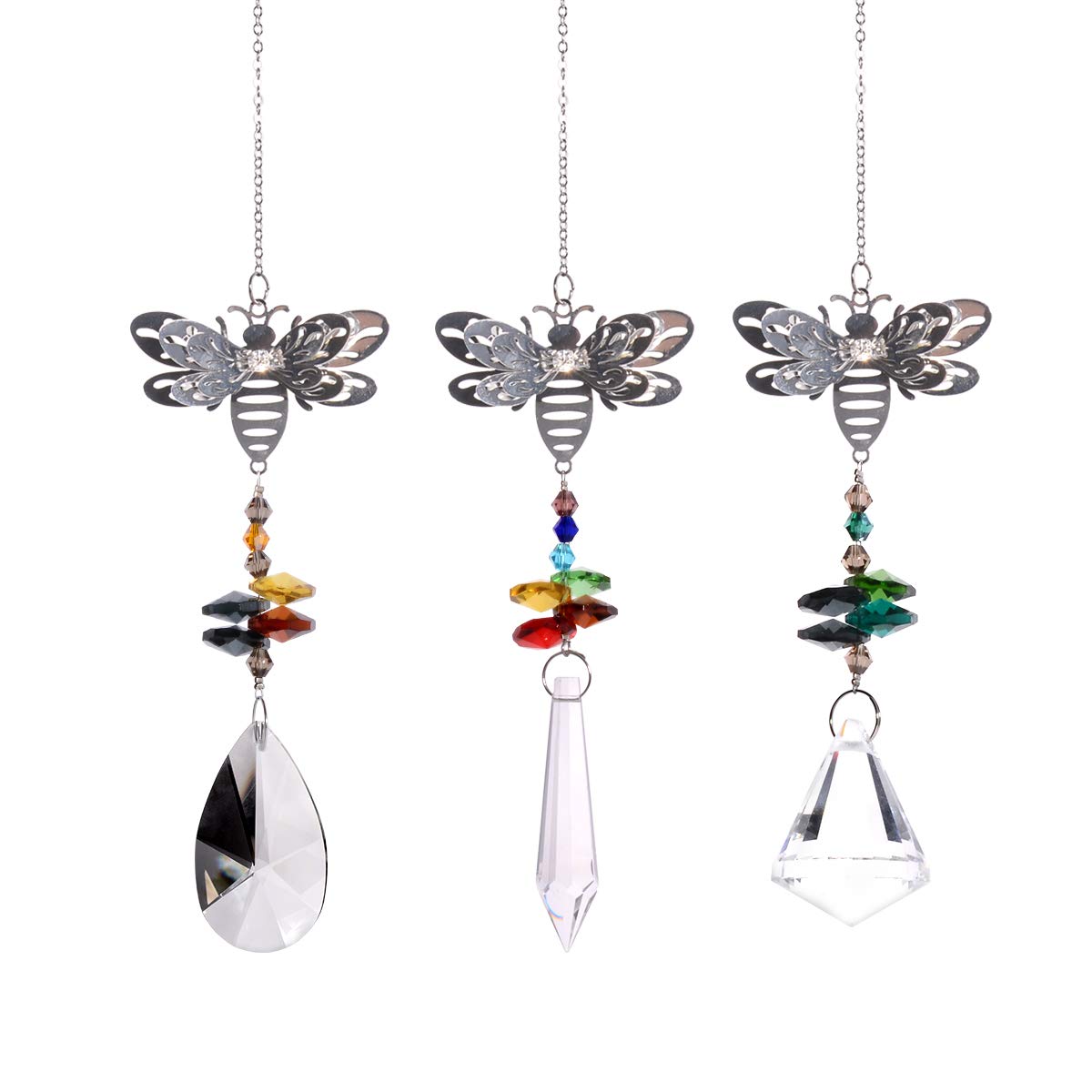 Rainbow Maker Crystal Glass Prisms Suncatcher - Set of 3 Handcrafted Sun Catchers for Window Decor, Garden Ornament & Home Stained Glass Effect - Creates Beautiful Rainbow Reflections Indoor/Outdoor