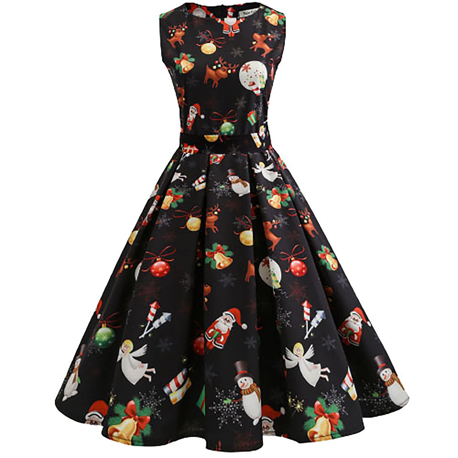 Vintage Christmas Dresses for Women - Elegant Sleeveless Flowy Tea Party Cocktail Dress | Holiday Party, Xmas Dinner, Festive Gatherings