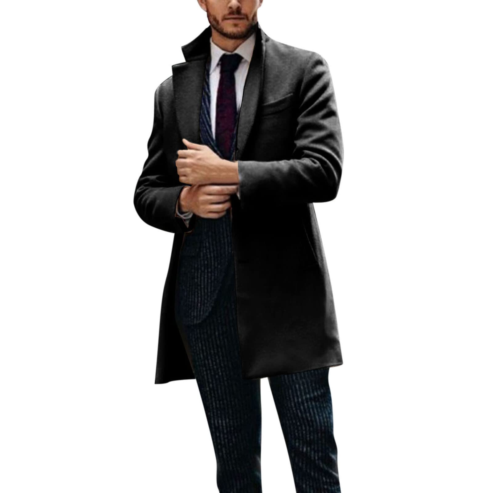 Men's Winter Fleece Hoodie Jacket - Mid-Length Business Coat with Buttons, Wool Blend Casual Fashion Outerwear for Work & Outdoor Activities