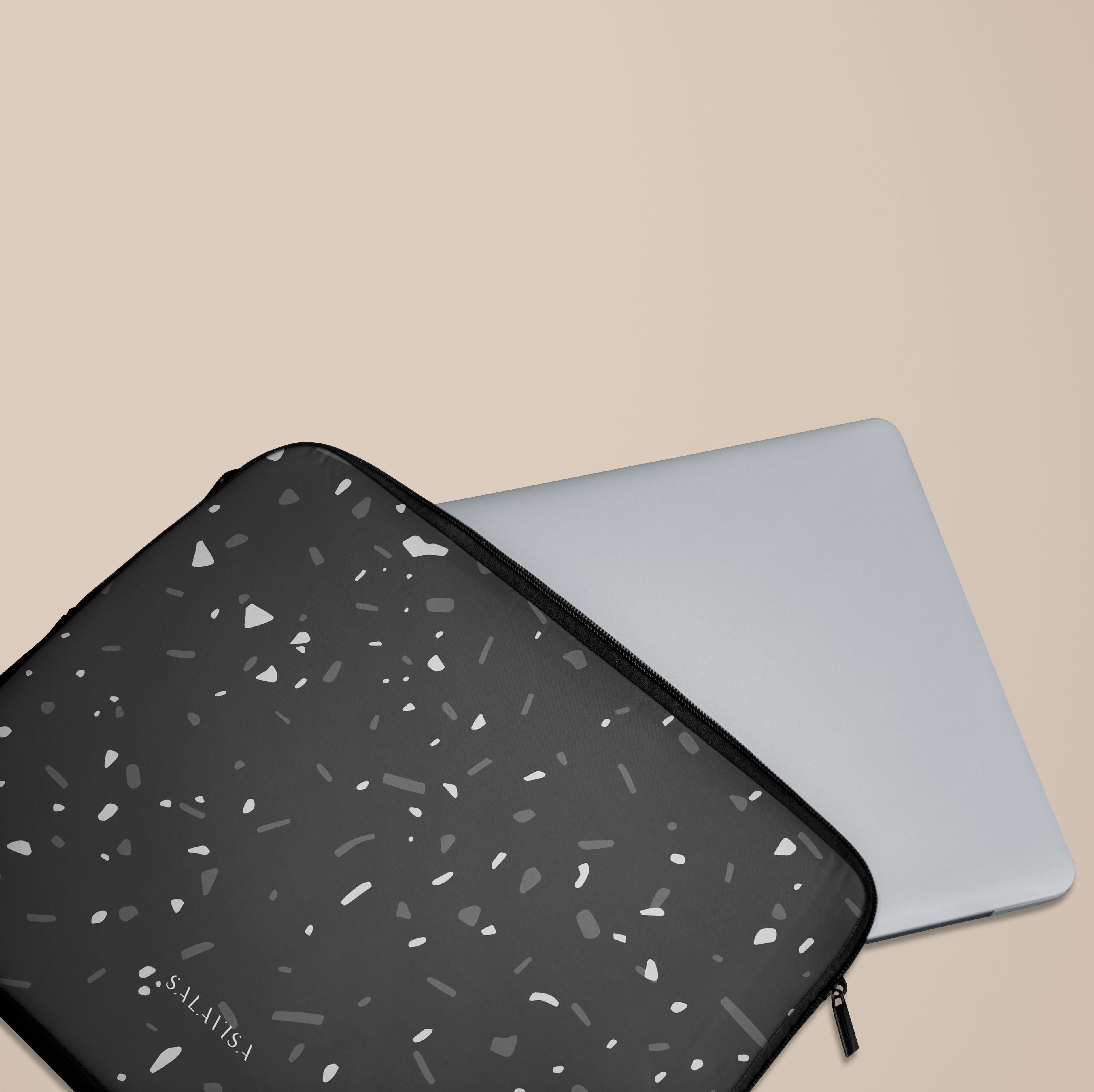 Stylish Black Terrazzo Pattern Laptop Sleeve Case - Protective 13-15 Inch MacBook Pro/Air Cover - Perfect for Work, Travel & School Accessories