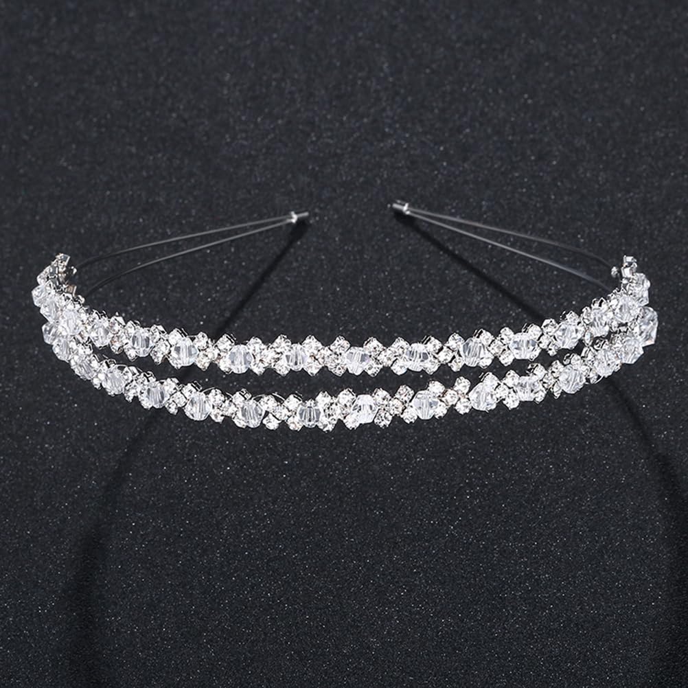 Lurrose Double Layer Silver Hair Hoop Rhinestone Headband - Elegant Wedding Hair Loop Clasp for Brides, Prom, Parties & Special Occasions