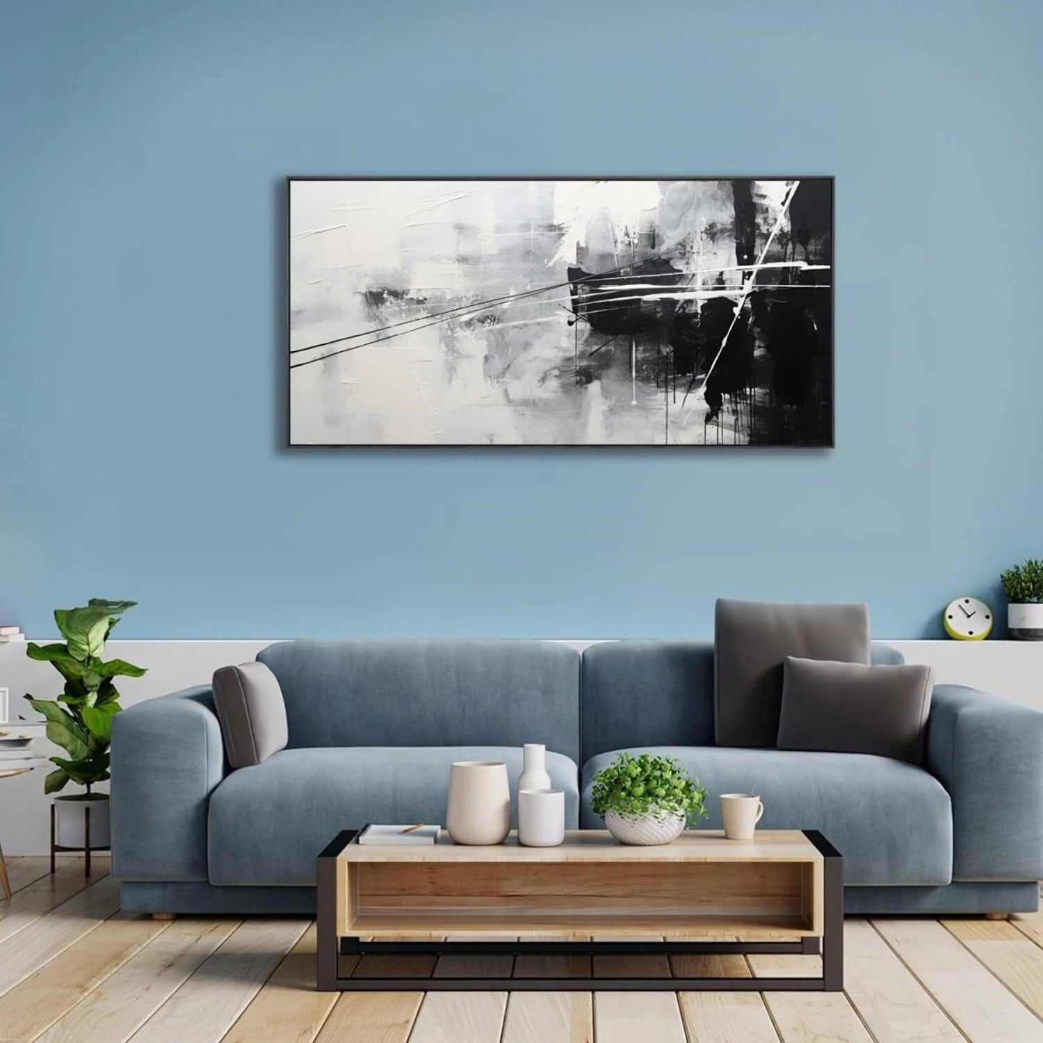 Modern Black and White Abstract Textured Wall Art Canvas Print #MZ141 - Perfect for Living Room, Bedroom, or Office Decor