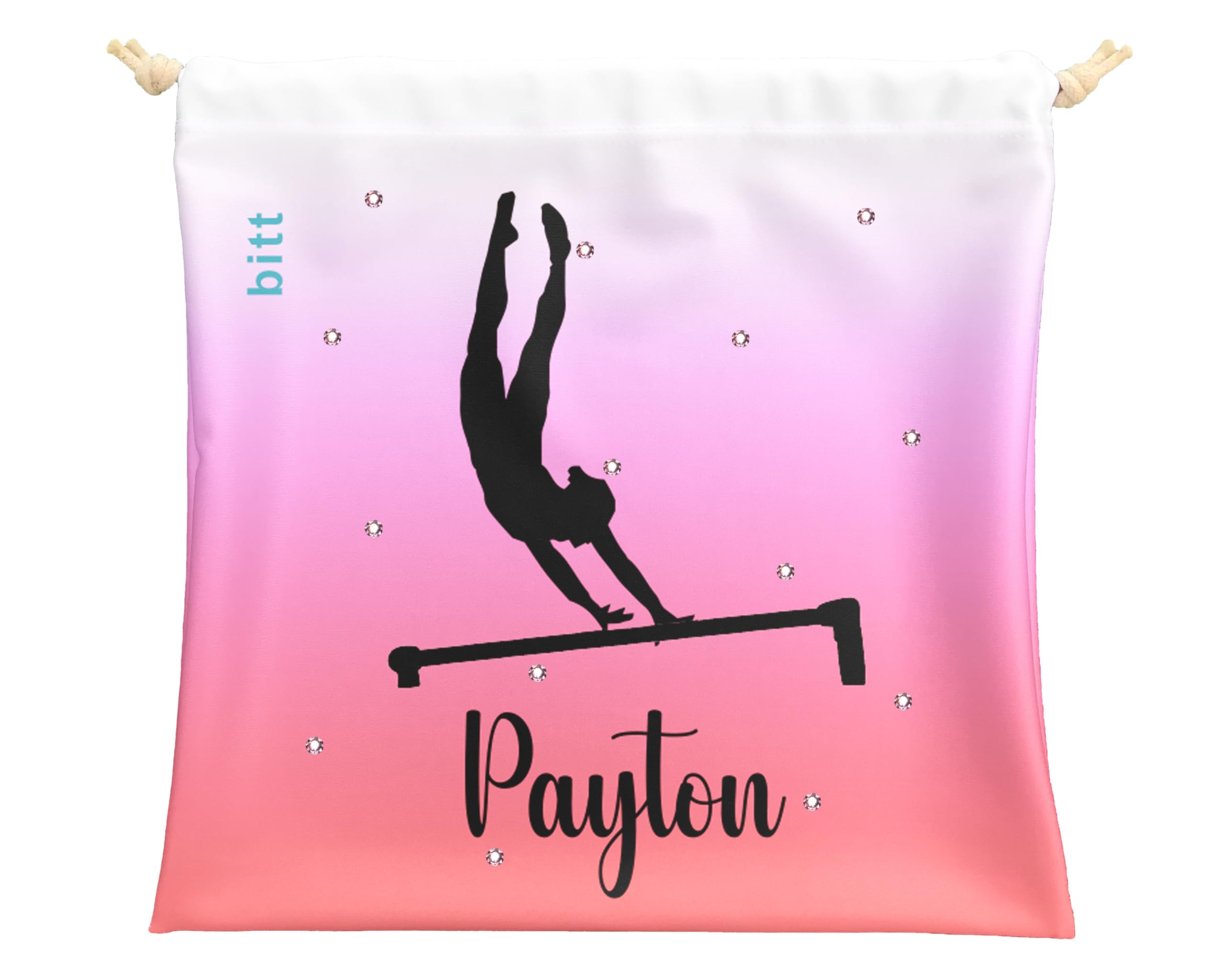 Custom Gymnastics Grip Bag with Gymnast Silhouette - Ombre Color Drawstring Backpack with Crystal Embellishment Option | Perfect for Gymnastics Practice, Competitions & Sports Gear Storage