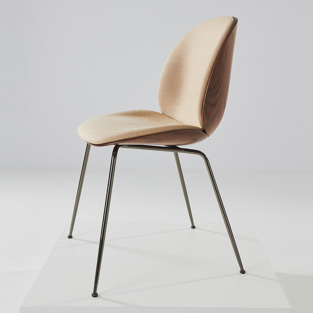 Modern Beetle Dining Chair with Upholstered Front & 3D Veneer Shell - Conical Base for Kitchen, Dining Room, or Office - Comfortable Seating Solution for Home & Commercial Spaces