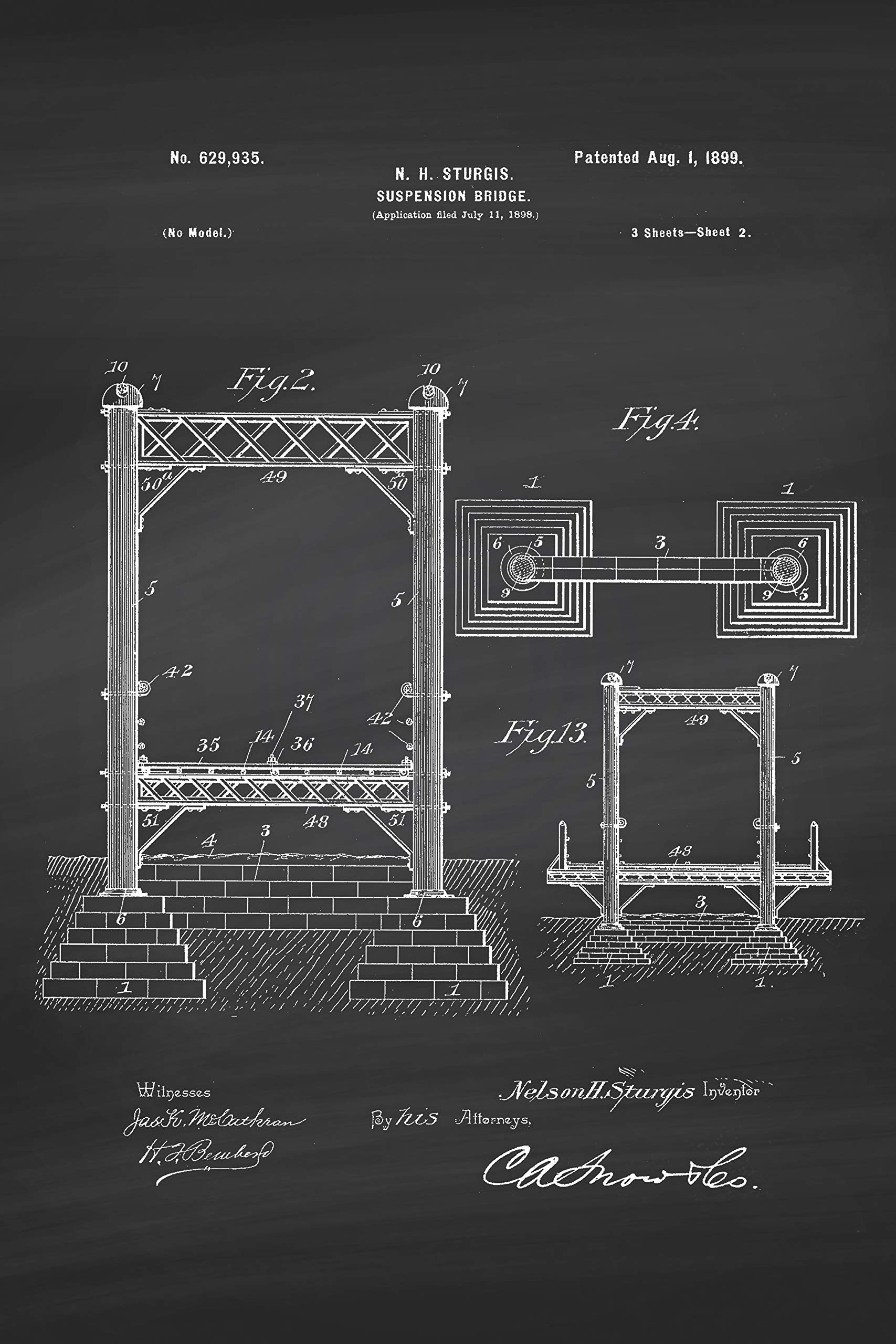 Govivo Bridge Architecture Patent Wall Art Prints - Set of 3 (16x24 Inches) Unframed - Engineering Decor for Office, Living Room & Study - Perfect Gift for Architects & Civil Engineers
