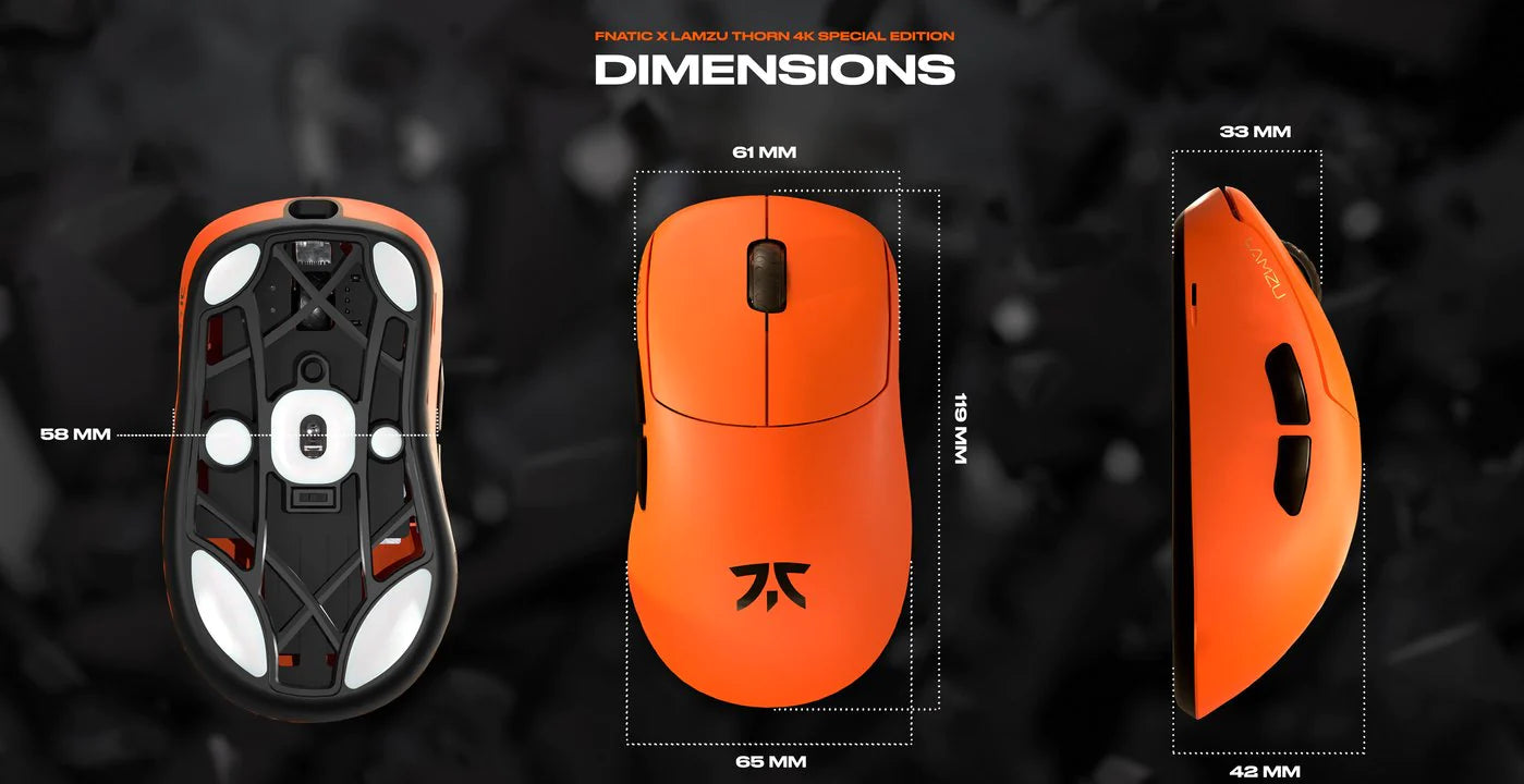 Lamzu Thorn Wireless Gaming Mouse - Fnatic X Lamzu Edition | Esports & Pro Gaming | Lightweight Ergonomic Design for PC & Laptop