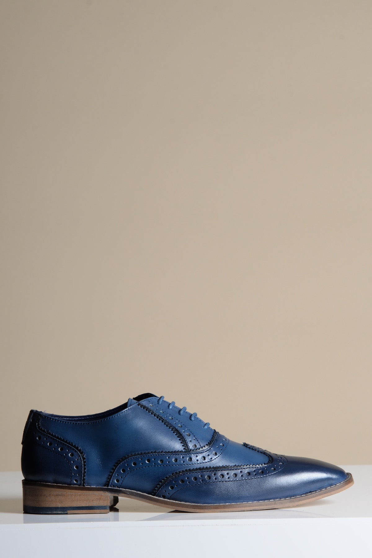 Premium MARCO Navy Blue Leather Wingtip Oxford Shoes for Men - Classic Business & Formal Dress Shoes - Perfect for Office, Weddings & Special Occasions