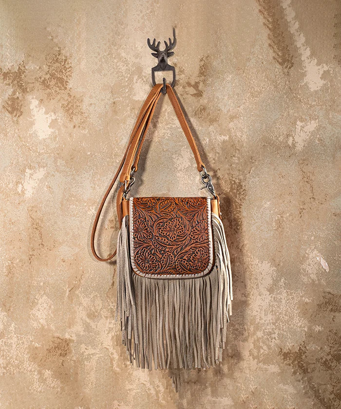 Montana West Genuine Leather Floral Fringe Crossbody Bag for Women - Stylish Boho Shoulder Purse with Adjustable Strap, Perfect for Daily Use, Travel & Festivals