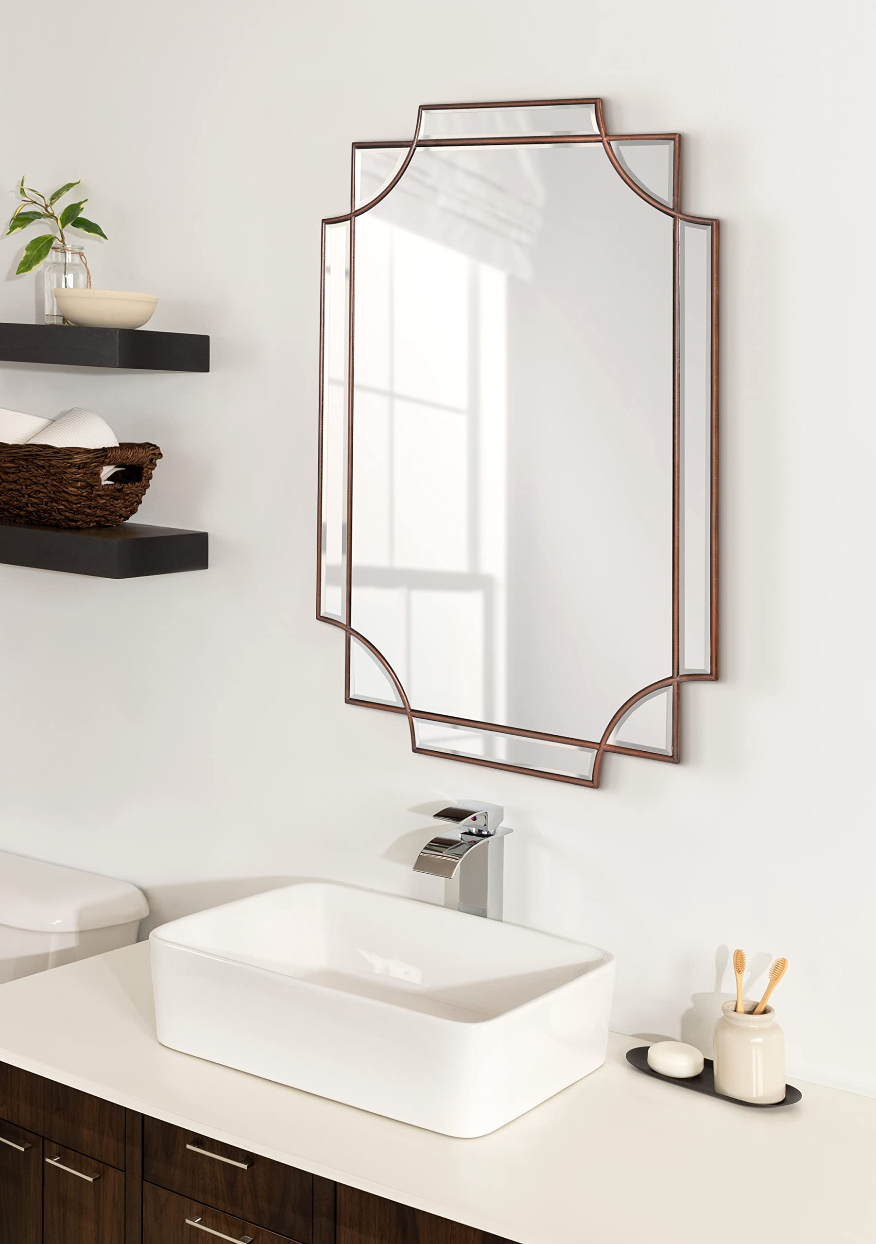 Kate and Laurel Minuette 24x36 Bronze Wall Mirror - Traditional Farmhouse Decor with Elegant Scalloped Interlocking Design, Slim Profile - Perfect for Living Room, Bedroom, or Entryway Decor