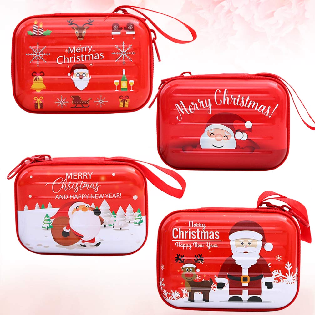 Toyvian 4PCS Christmas Mini Coin Purse Keychain Pouch - Small Change Holder for Keys, Earphones & Cables (Random Holiday Patterns) - Perfect for Holiday Gifts, Stocking Stuffers & Travel Organizers