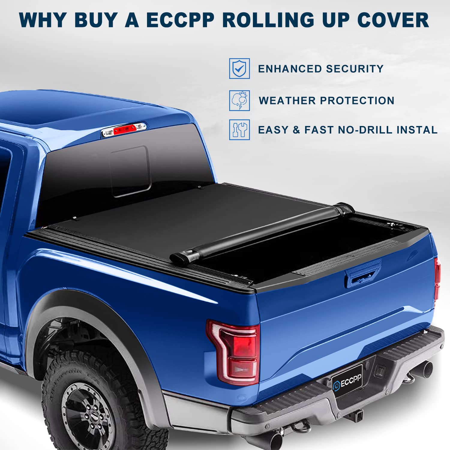 ECCPP Roll Up Truck Bed Tonneau Cover for Toyota Tacoma 2016-2019 | 5FT Low Profile Pickup Truck Bed Cover | Durable & Weatherproof for Camping, Work & Outdoor Adventures
