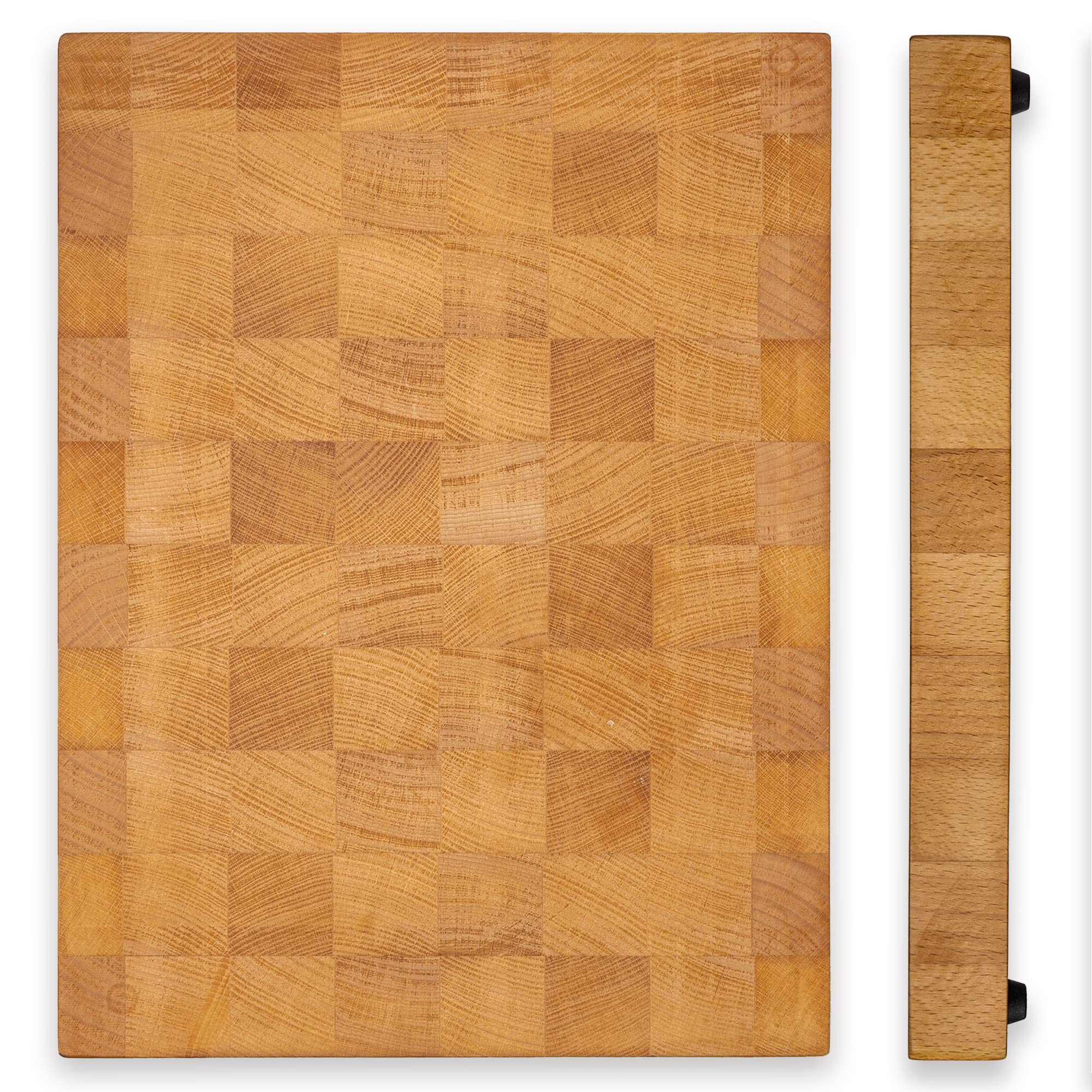 Premium 16x12 Inches Butcher Block Cutting Board - End Grain Beech Wood Chopping Board for Meat, Vegetables & Fruits - Extra Thick Large Kitchen Cutting Board - Perfect for Home Chefs & BBQ Enthusiasts