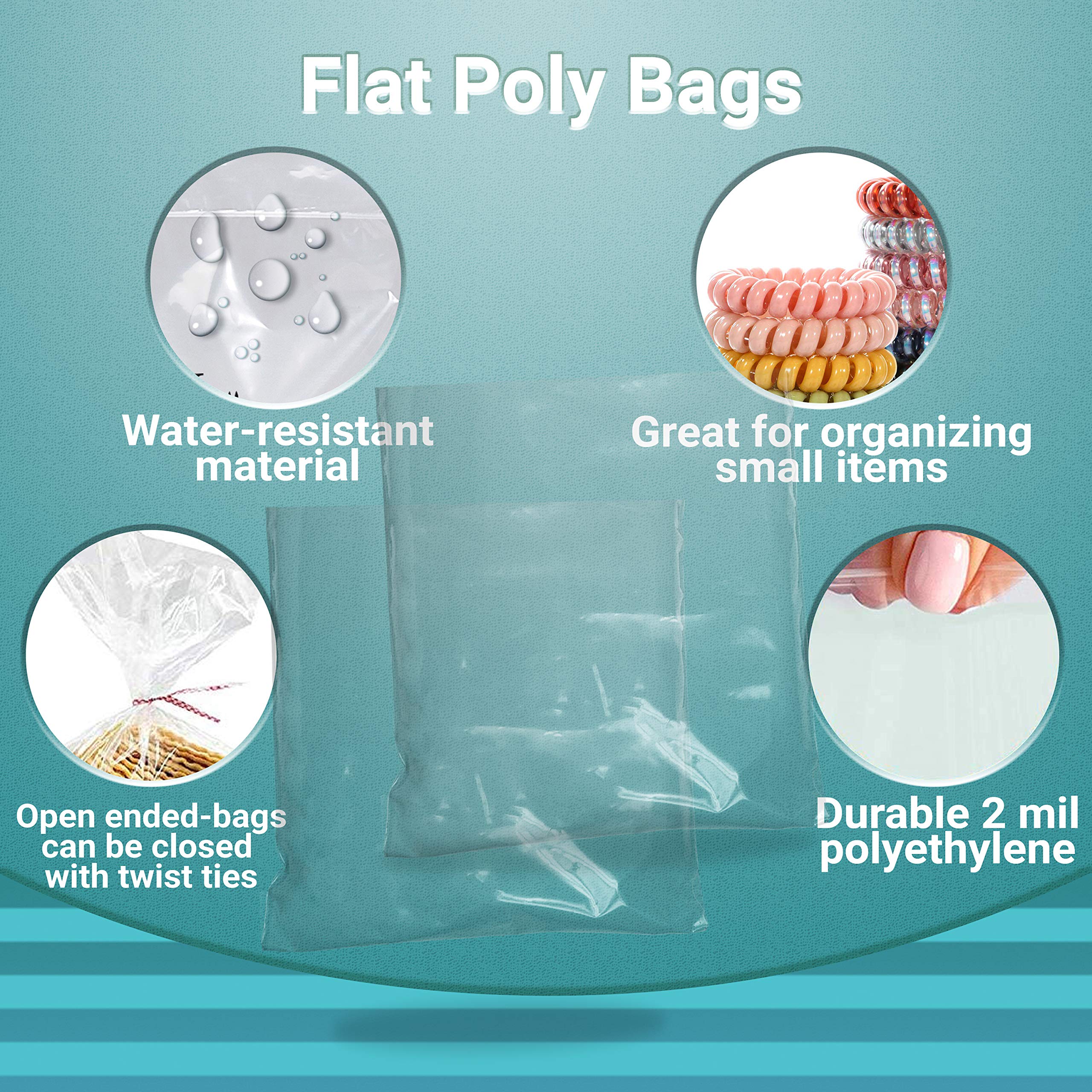 APQ 10x10 Inches Clear Plastic Bags for Packaging - 1000 Pack of 4 Mil Tear-Resistant Polyethylene Flat Bakery Bags with Open Top - Perfect for Popcorn, Homemade Bread, Cookies, Candy & Party Favors Storage