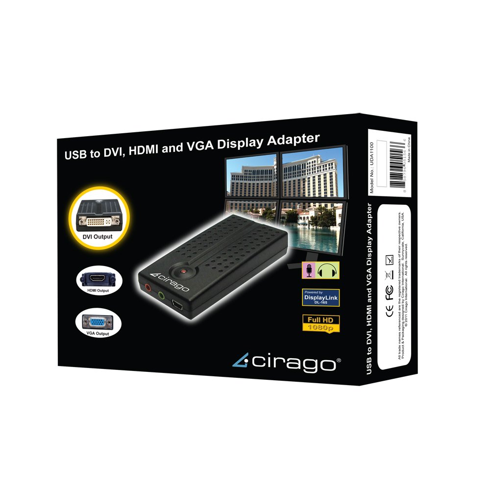 Cirago USB to DVI HDMI VGA Adapter Converter - Multi Monitor Display for Desktop, Mac, Laptop - Black (UDA1100) - Perfect for Home Office, Gaming & Presentations
