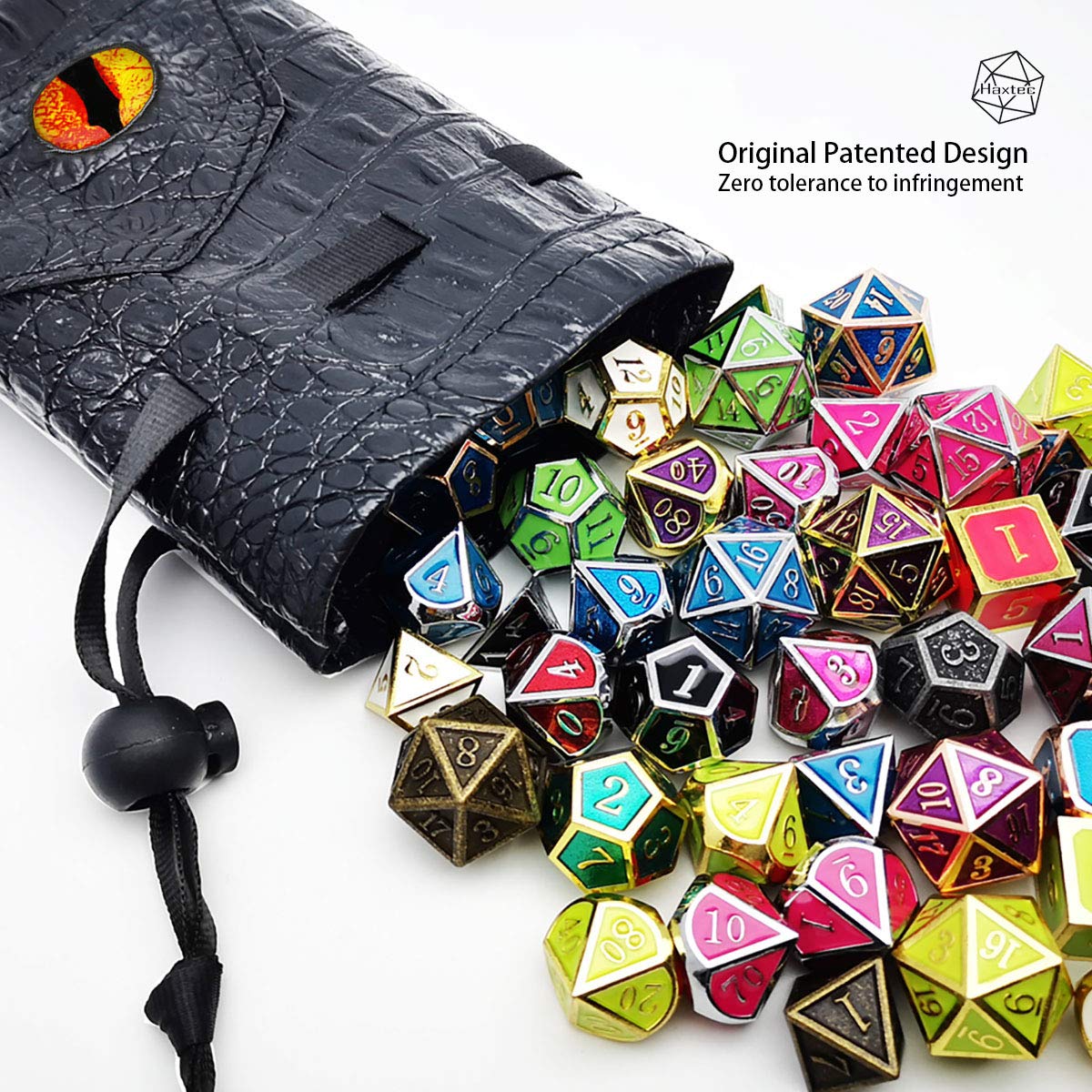 Haxtec Leather Dice Bag with Drawstring - DND Dice Pouch for Dungeons & Dragons, RPG Accessories & Coin Storage - Perfect for Tabletop Gaming & Gift Giving (Fire-Red Yellow Eye) - Patent D893867